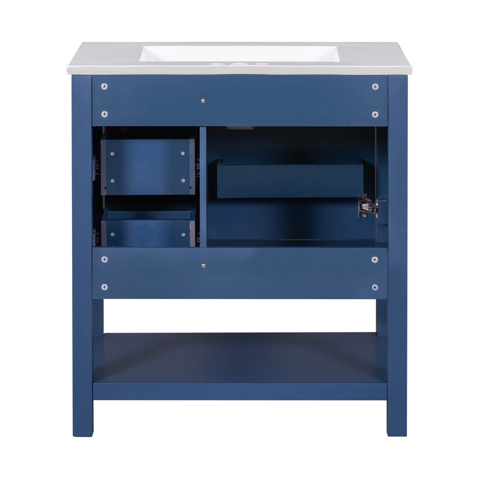 Bathroom vanity with inset ceramic sink and waterproof finish