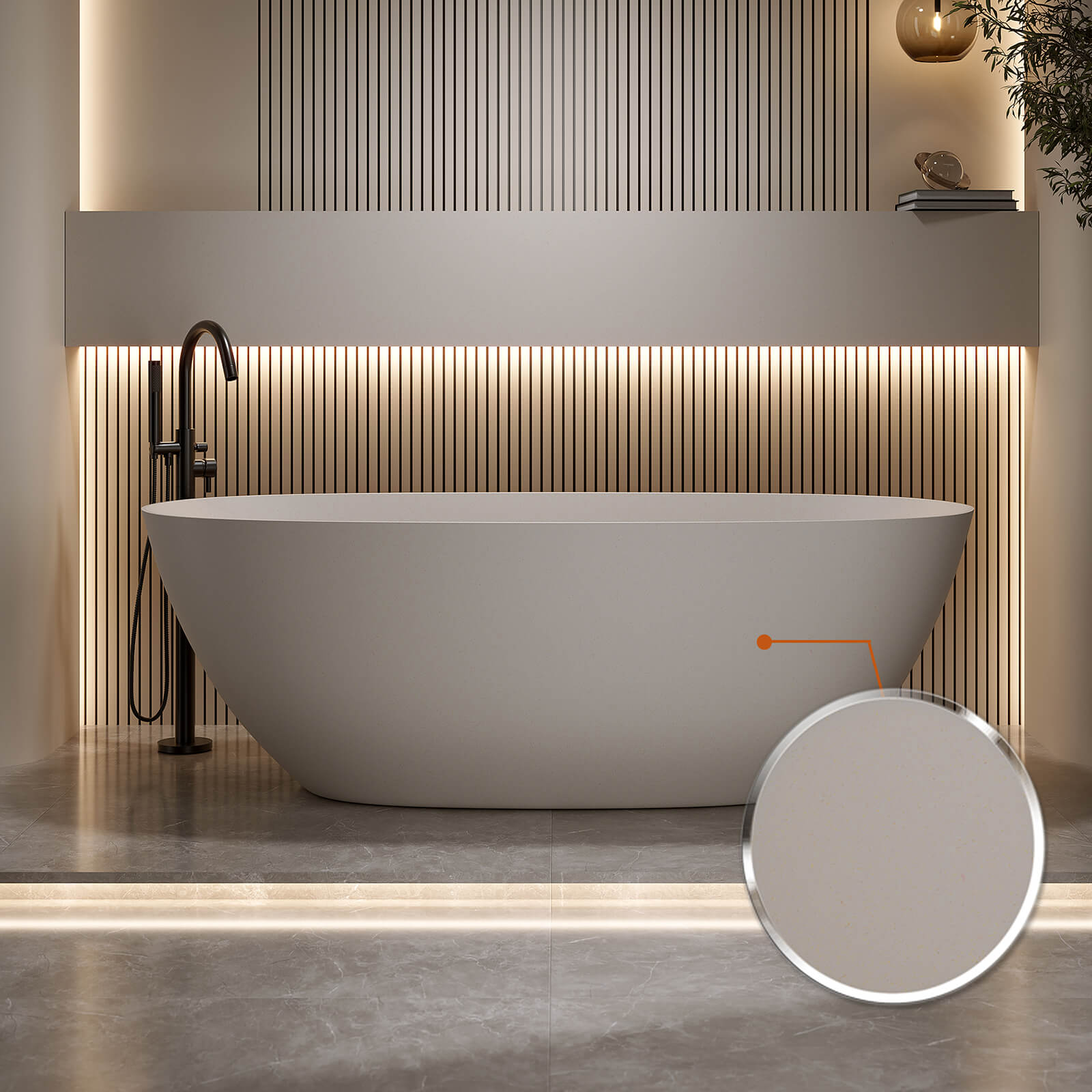 Beige solid surface bathtub with scratch resistant and durable stone resin finish