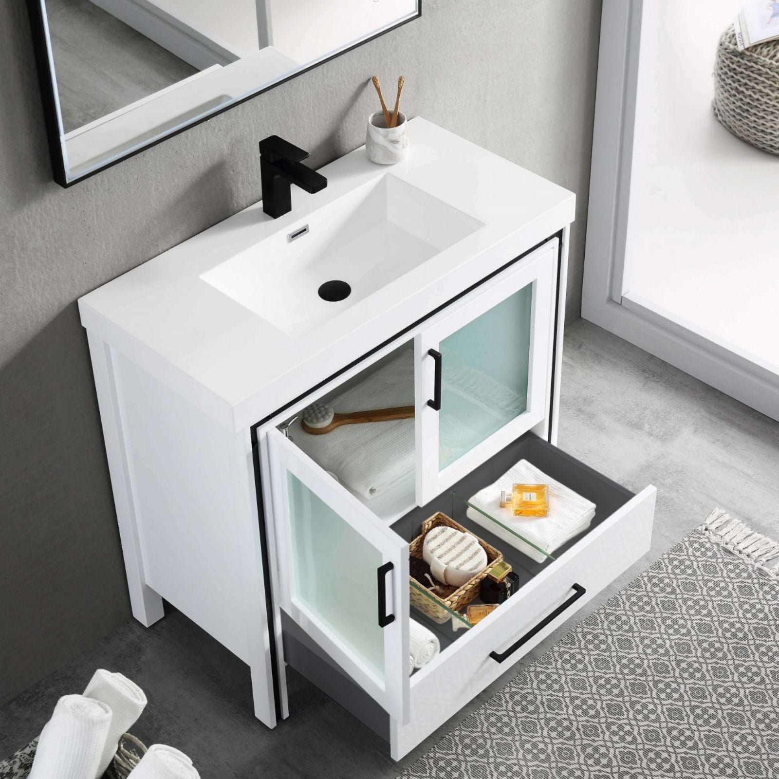 Birmingham 36" Freestanding Vanity 2 Doors 1 Drawer White