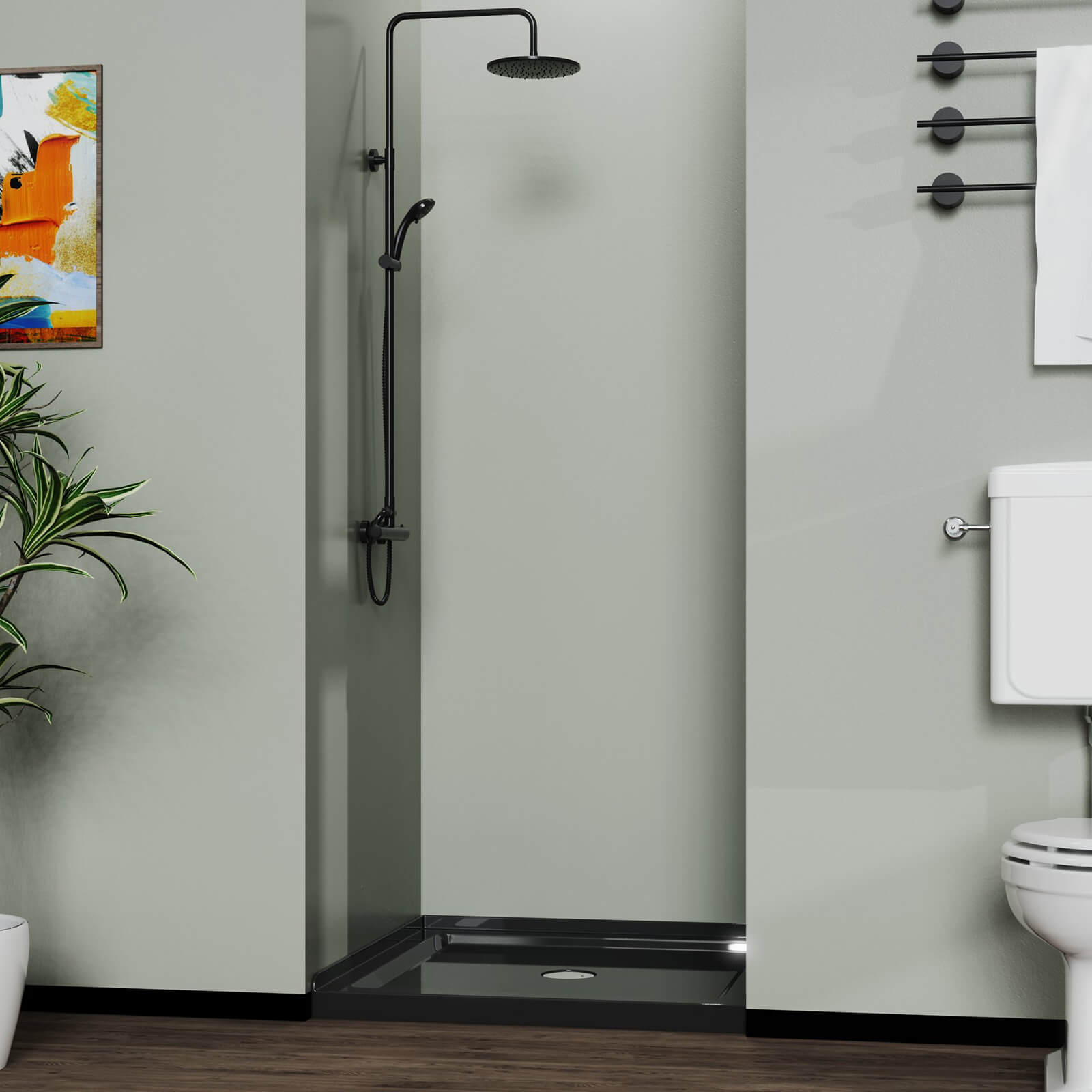 Black acrylic 36x36 shower base with center drain