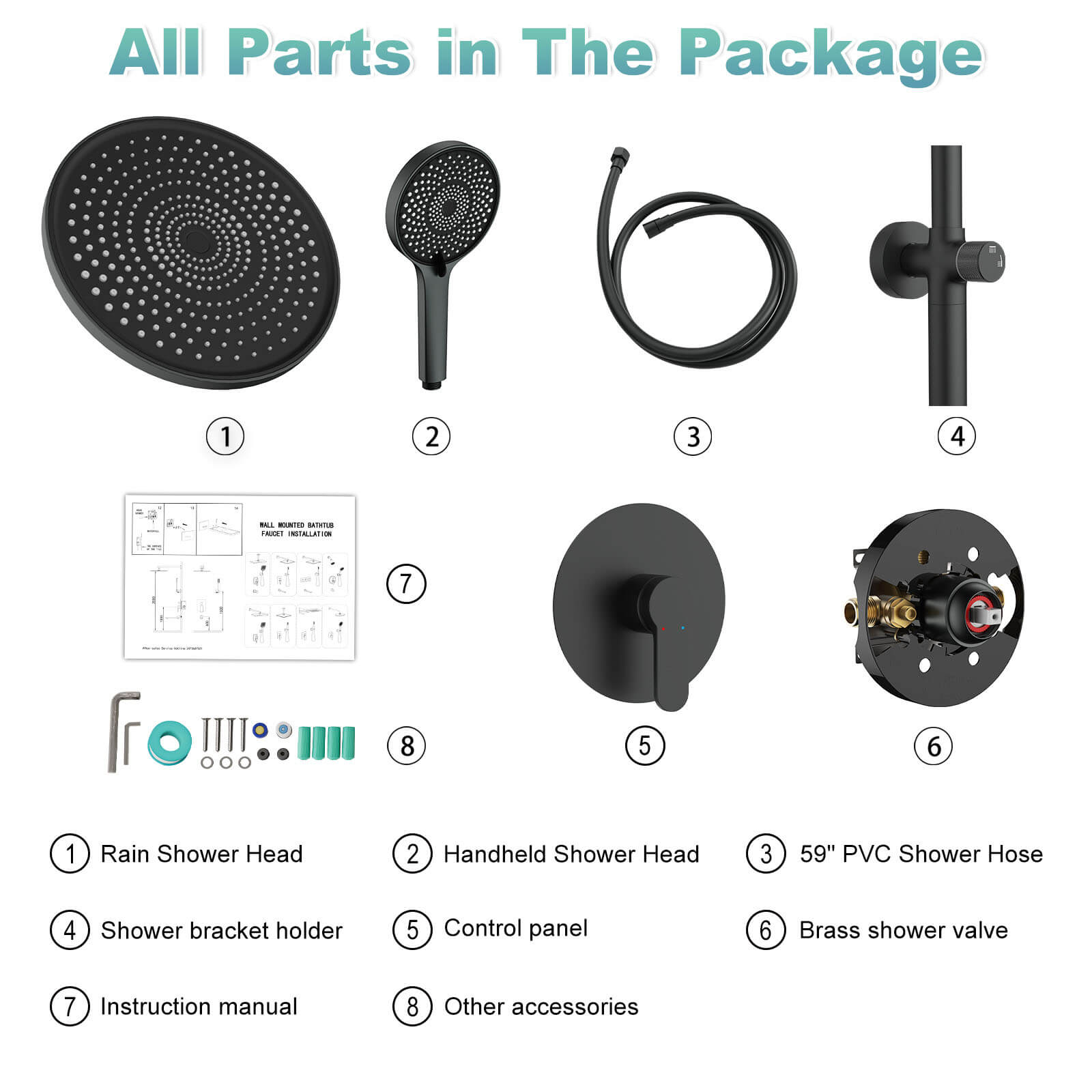 10“ Round Wall Mounted Shower System with 2-in-1 Rough-in Valve Included 3-Spray Handheld