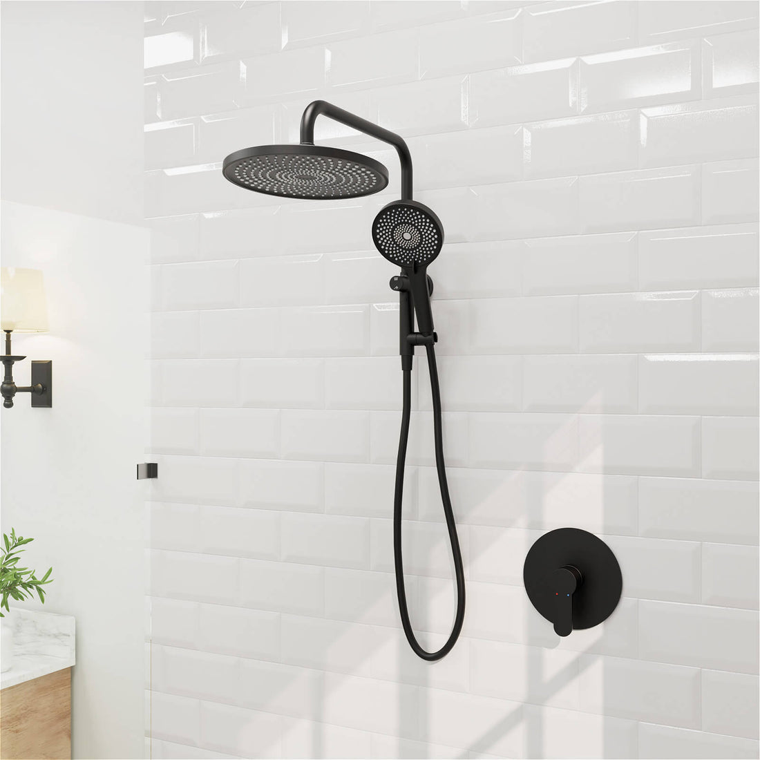 10“ Round Wall Mounted Shower System with 2-in-1 Rough-in Valve Included 3-Spray Handheld