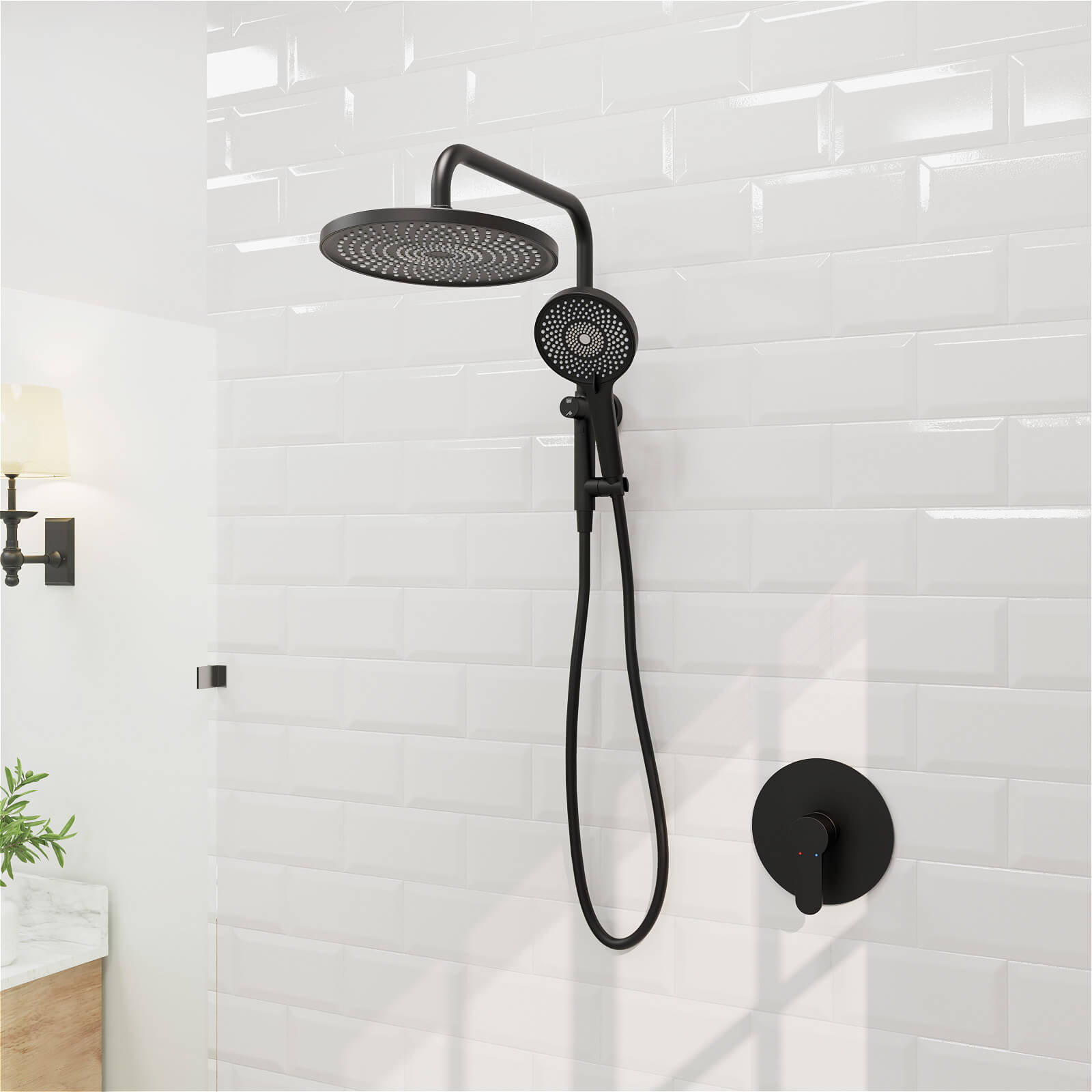 10“ Round Wall Mounted Shower System with 2-in-1 Rough-in Valve Included 3-Spray Handheld