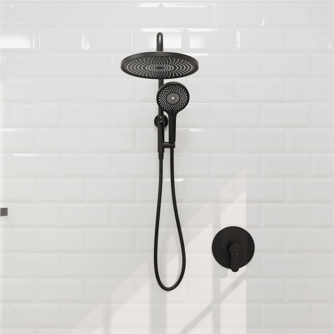 Black 10 inch Round Wall Mounted Shower System with 2-in-1 Rough-in Valve Included 3-Spray Handheld