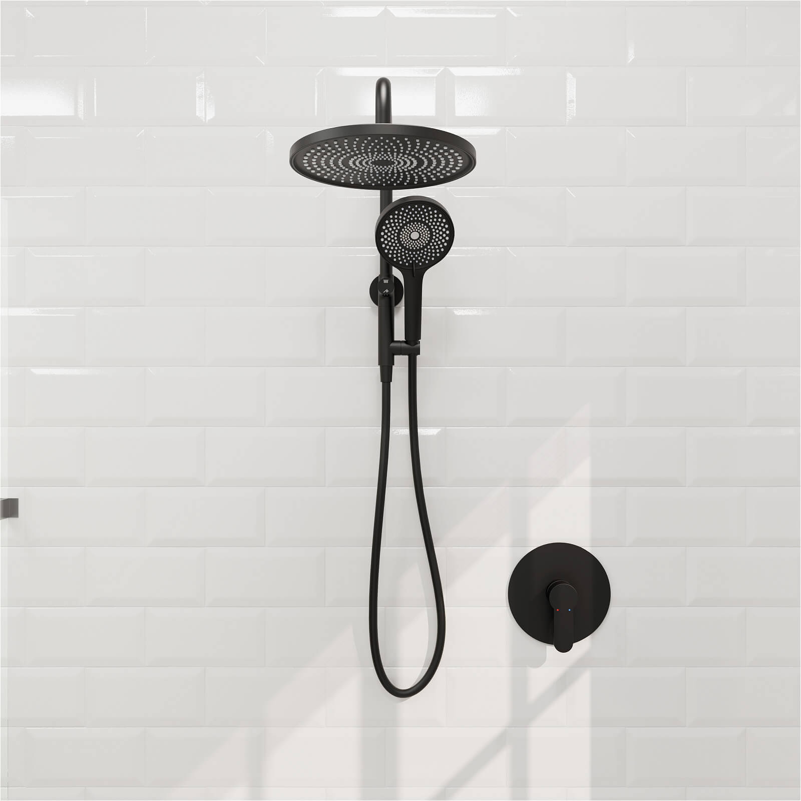 Black 10 inch Round Wall Mounted Shower System with 2-in-1 Rough-in Valve Included 3-Spray Handheld