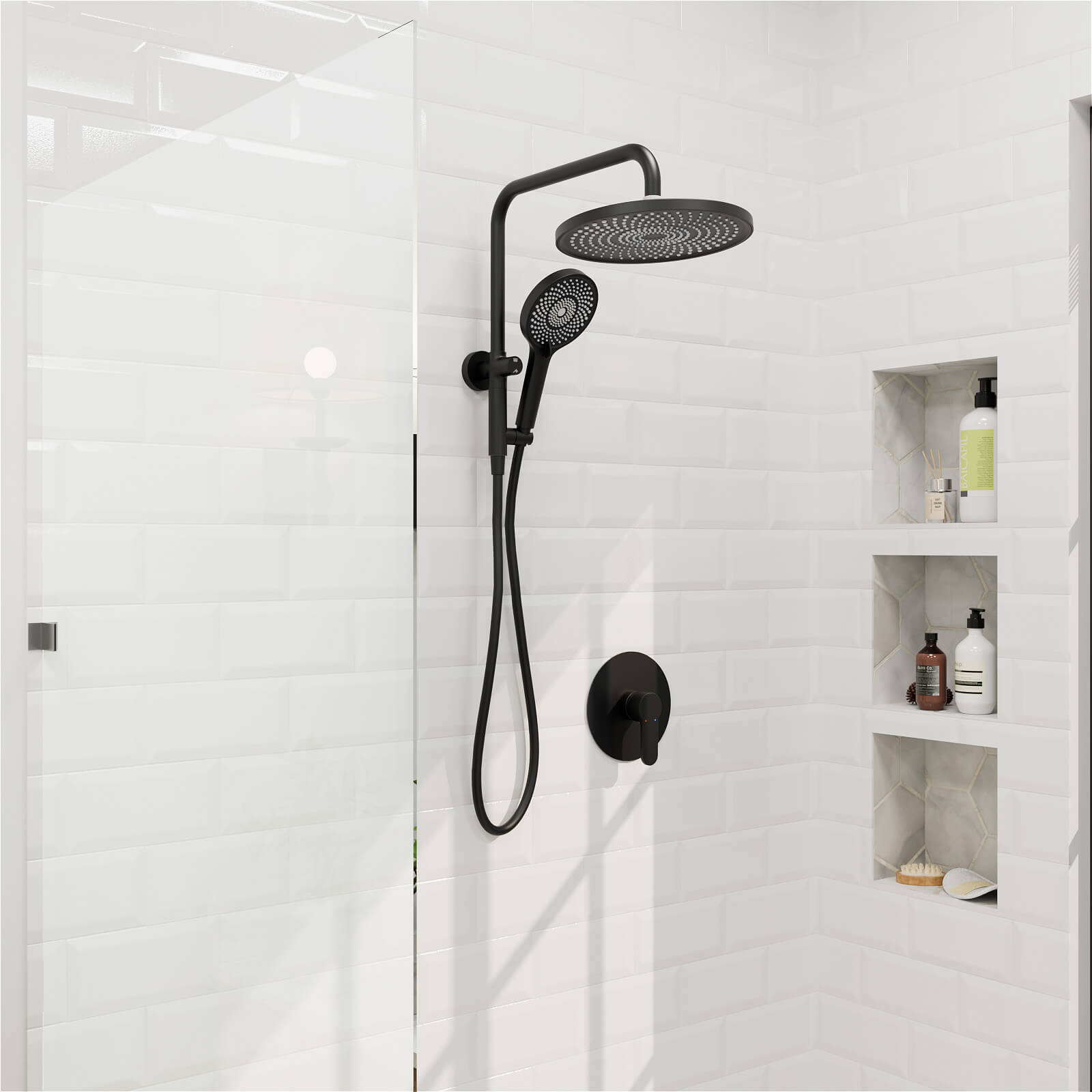 10“ Round Wall Mounted Shower System with 2-in-1 Rough-in Valve Included 3-Spray Handheld