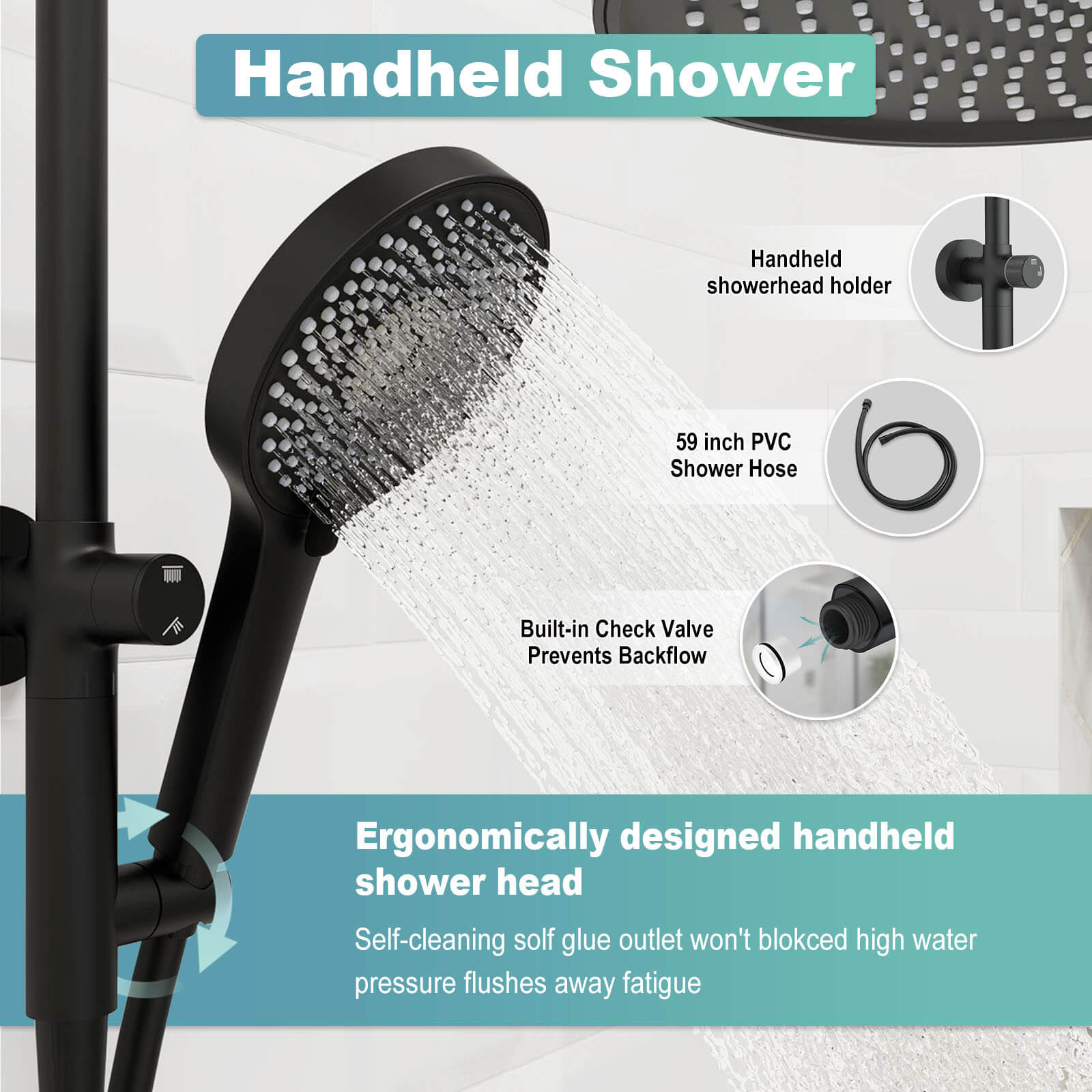 10“ Round Wall Mounted Shower System with 2-in-1 Rough-in Valve Included 3-Spray Handheld