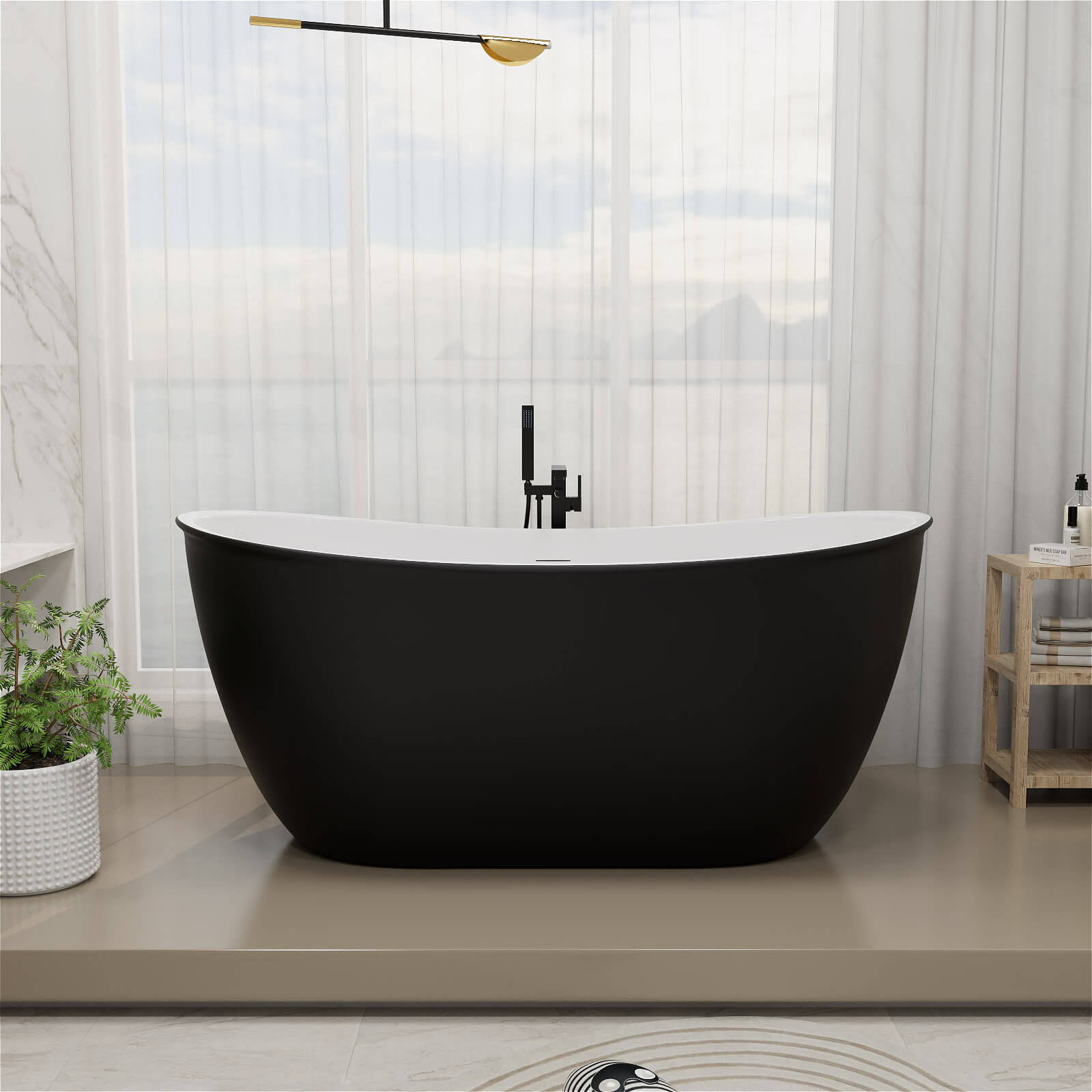 Black 59 inch Acrylic Double Slipper Soaking Tub