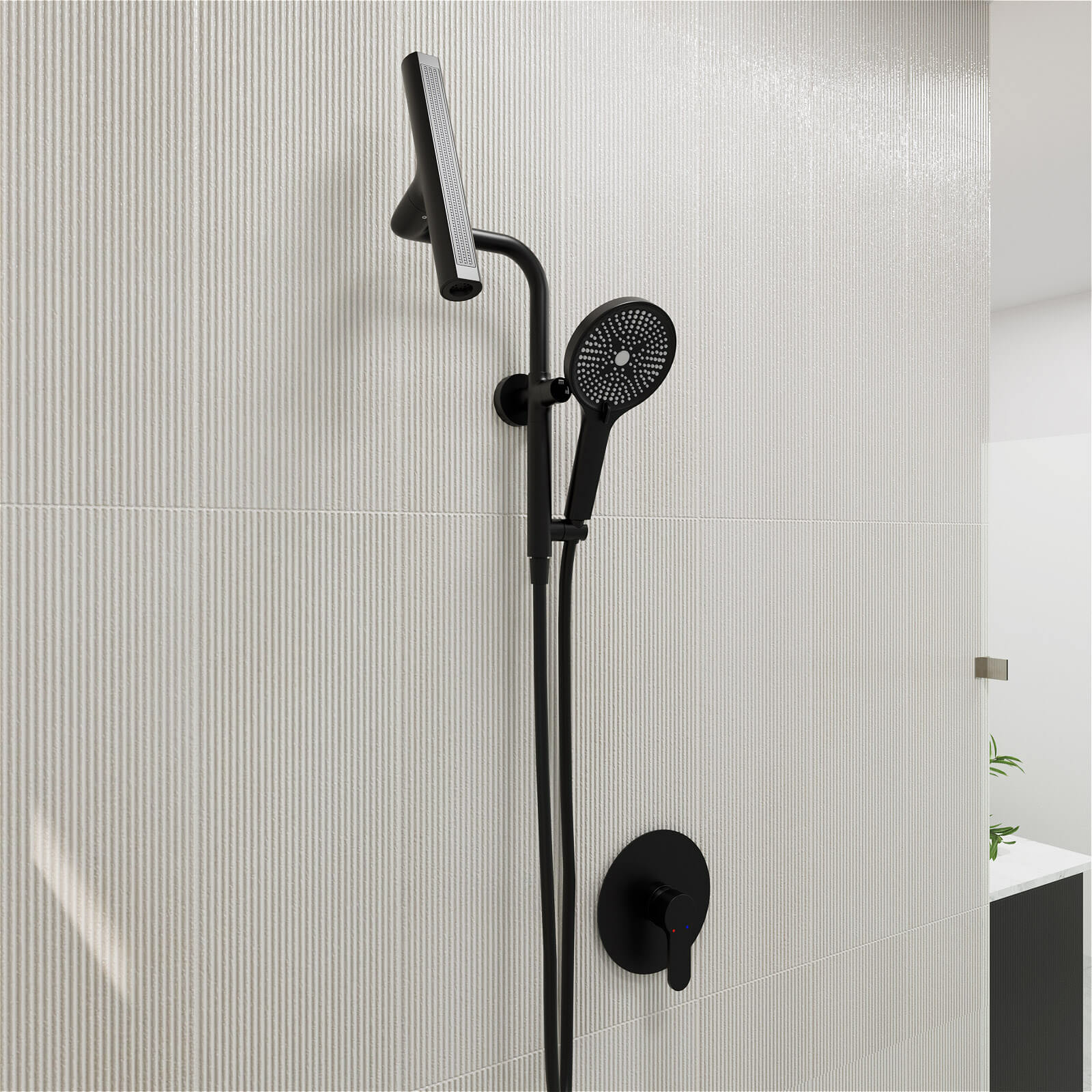 8" Wall Bar Shower Kit with 360° Rotate 3-Spray Cylindrical Shower Head And 6-Spray Handheld