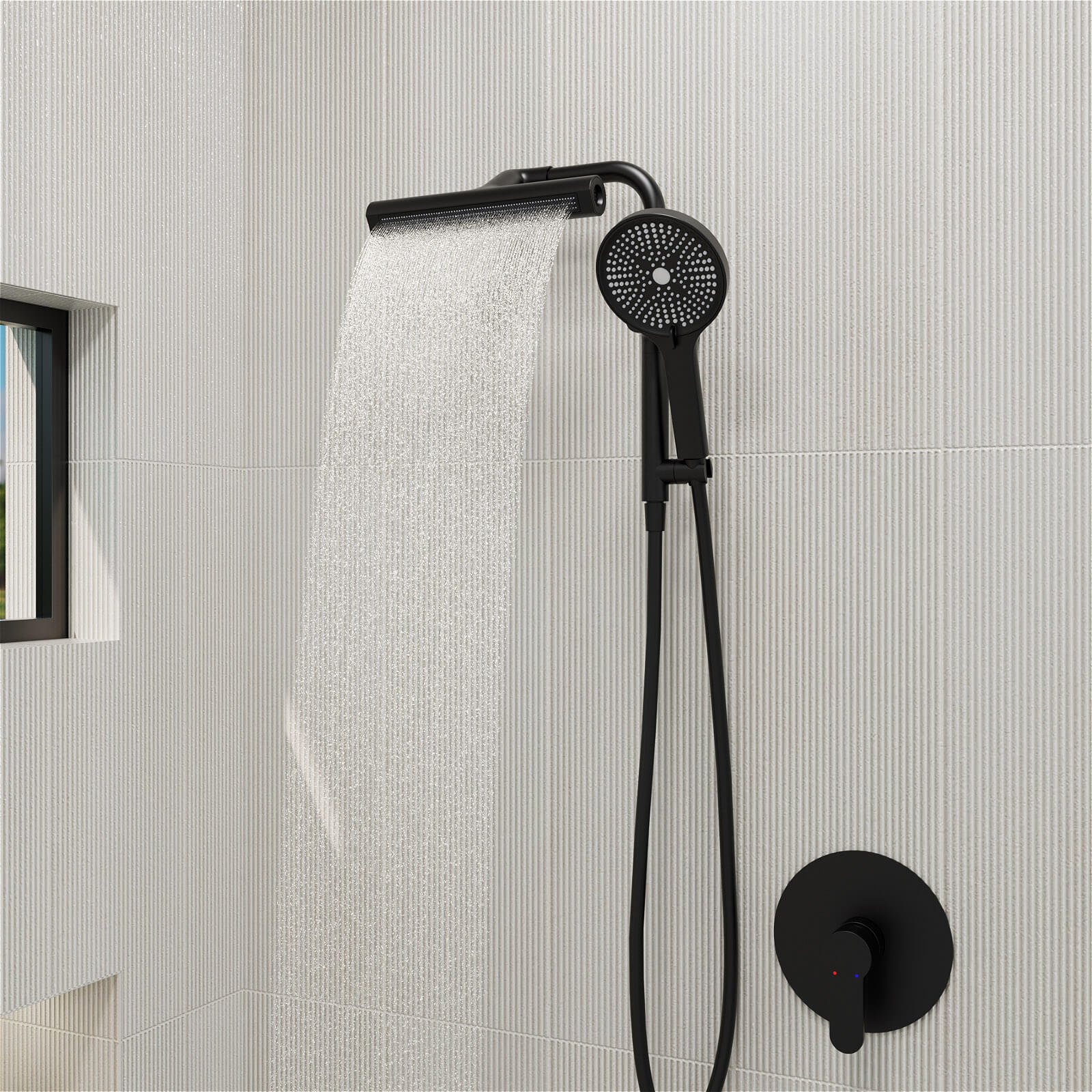 8" Wall Bar Shower Kit with 360° Rotate 3-Spray Cylindrical Shower Head And 6-Spray Handheld