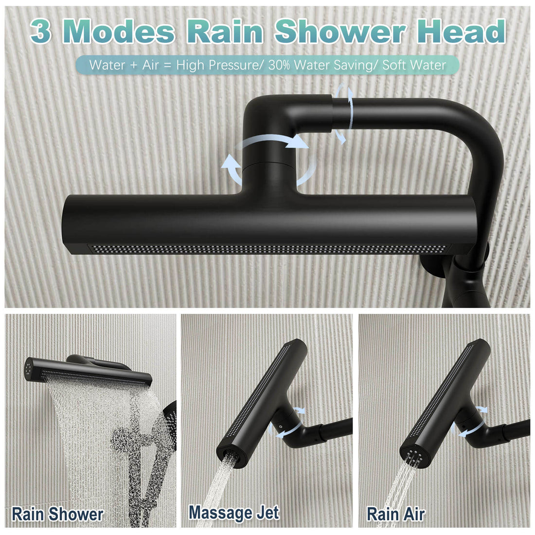 8" 360° Rotate 3-Spray Cylindrical Shower Head And 6-Spray Handheld Accessories(Valve Not Included)