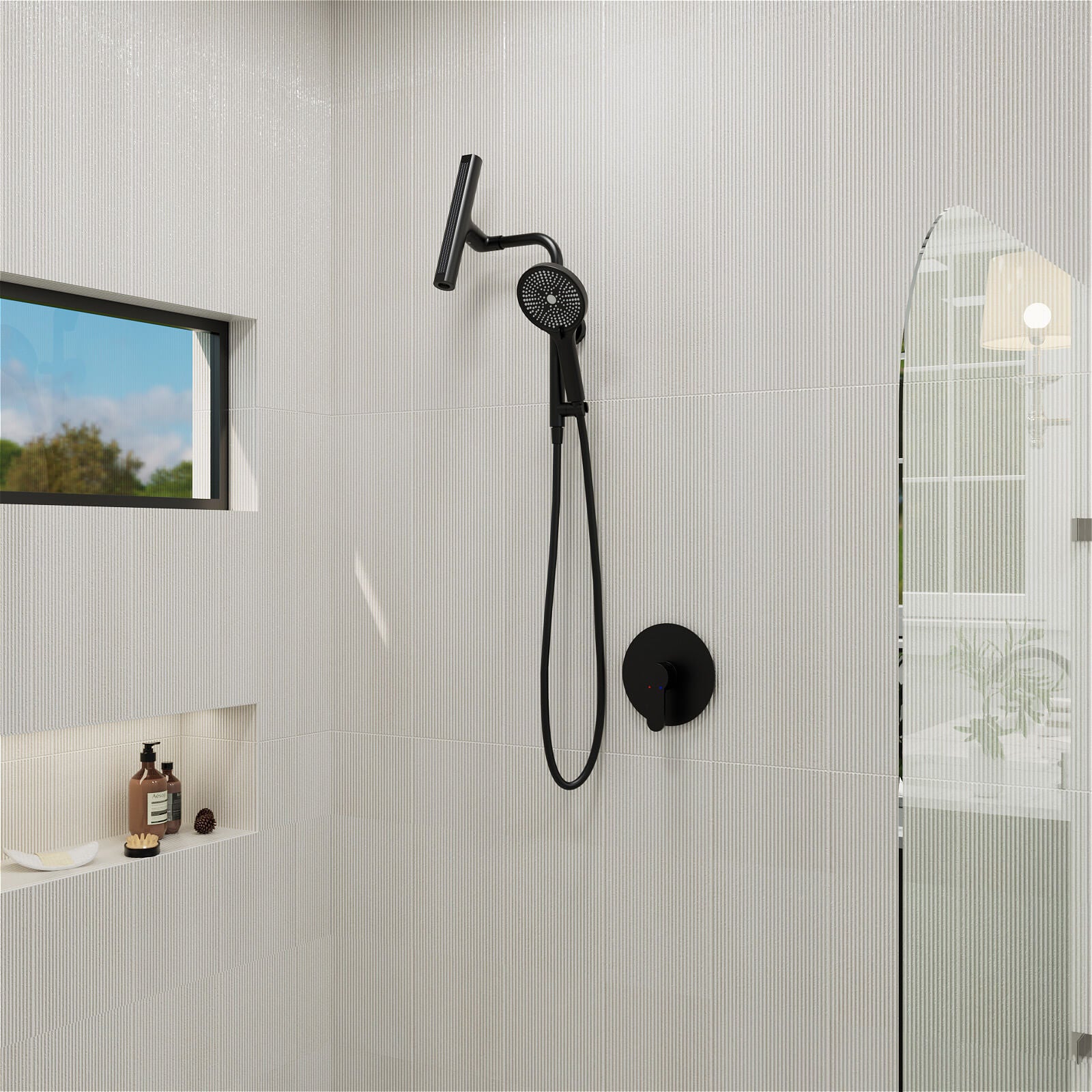 8" Wall Bar Shower Kit with 360° Rotate 3-Spray Cylindrical Shower Head And 6-Spray Handheld