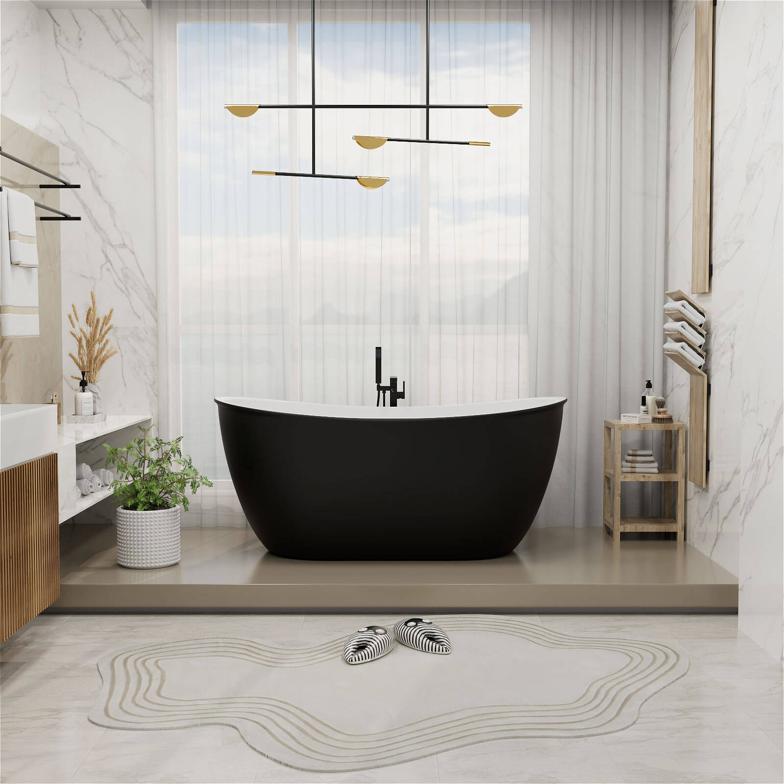Black Double Slipper 59 inch Freestanding Tub for Bathroom