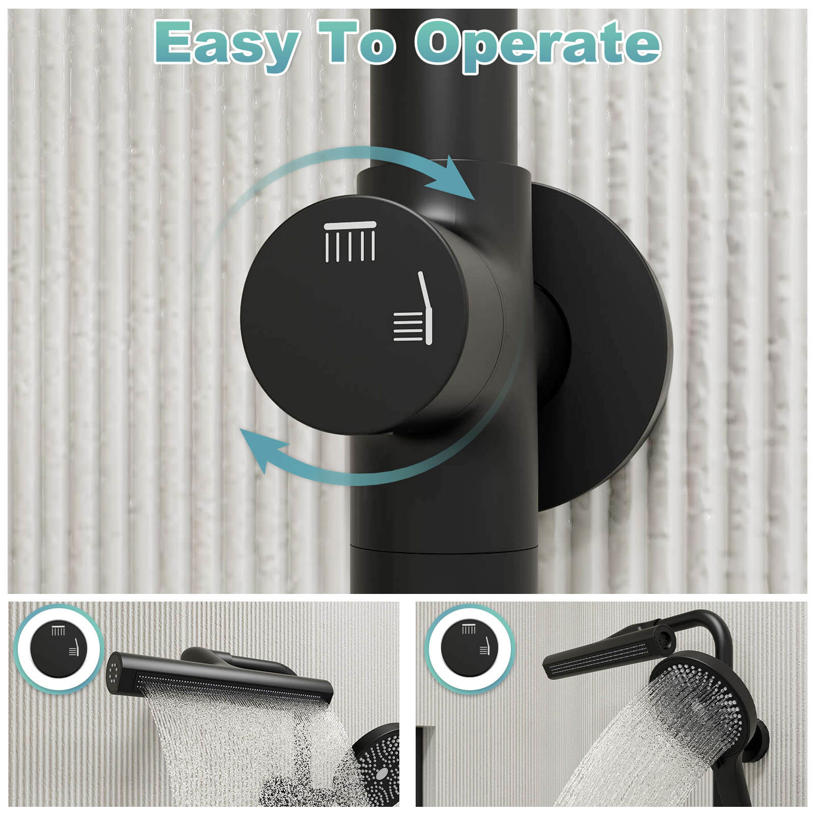 8" Wall Bar Shower Kit with 360° Rotate 3-Spray Cylindrical Shower Head And 6-Spray Handheld