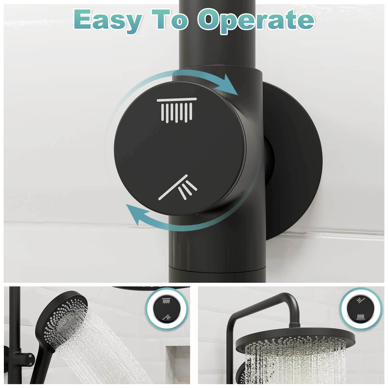 10“ Round Wall Mounted Shower System with 2-in-1 Rough-in Valve Included 3-Spray Handheld