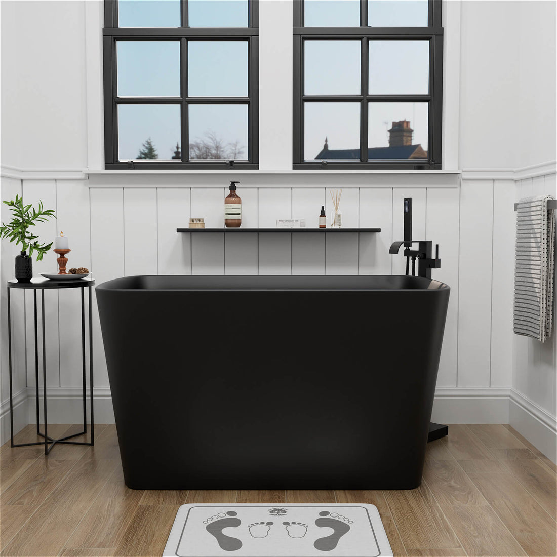 Black Stone Resin Japanese Small Freestanding Tub