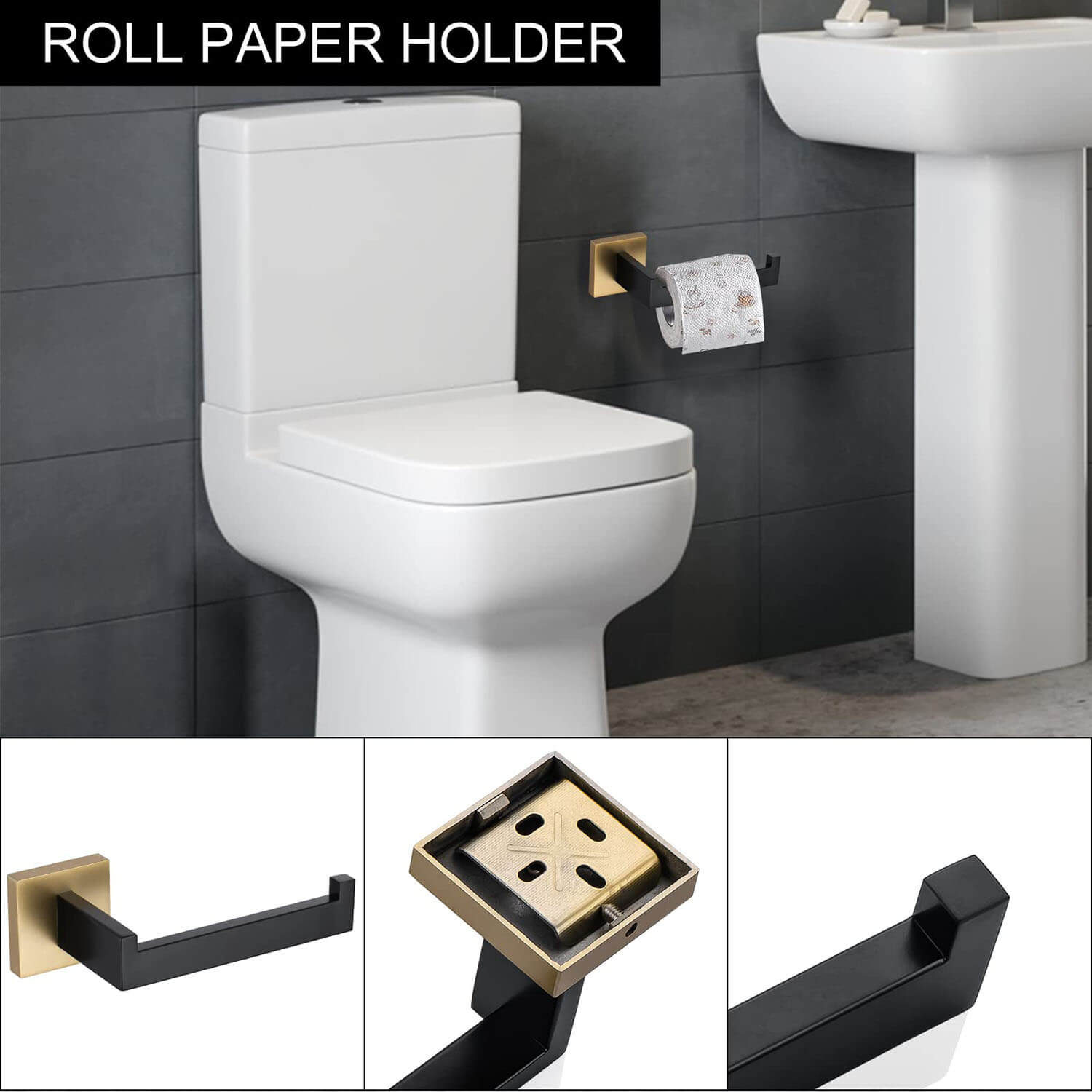 Black and Gold Stainless Steel Bathroom Hardware bathroom toilet paper holder