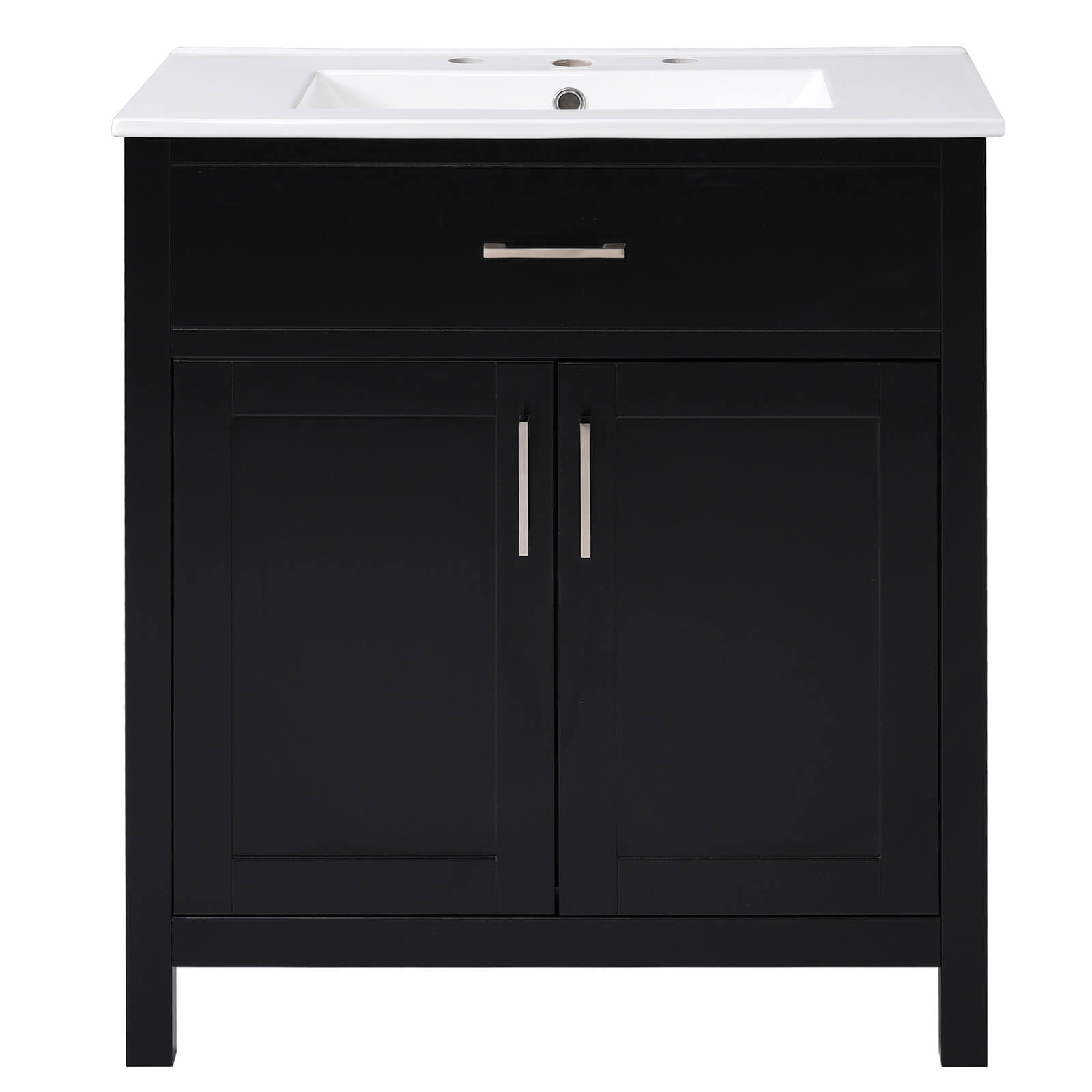Black bathroom vanity for small spaces with stylish silver handles