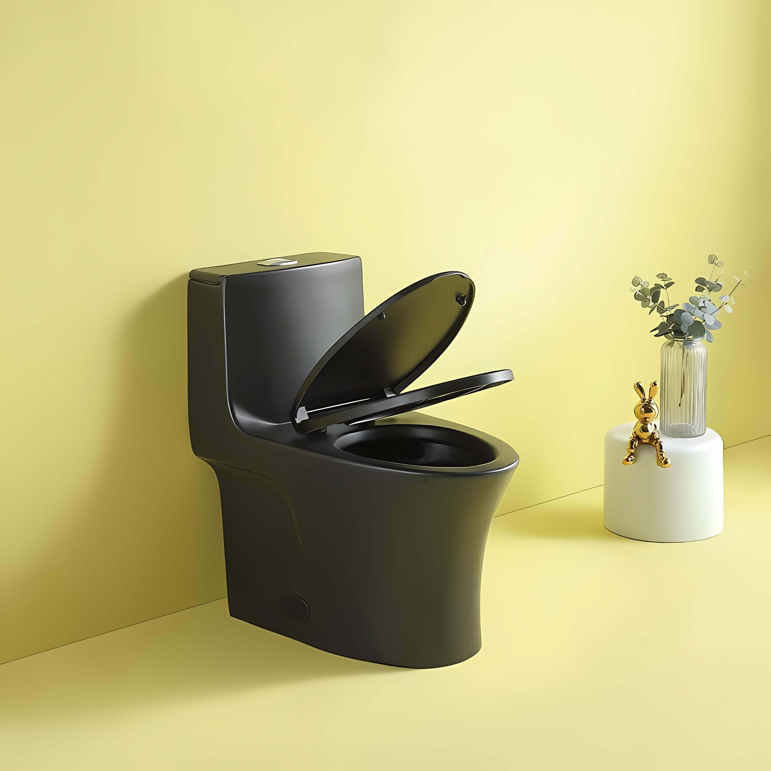 Black dual flush toilet with soft drop seat