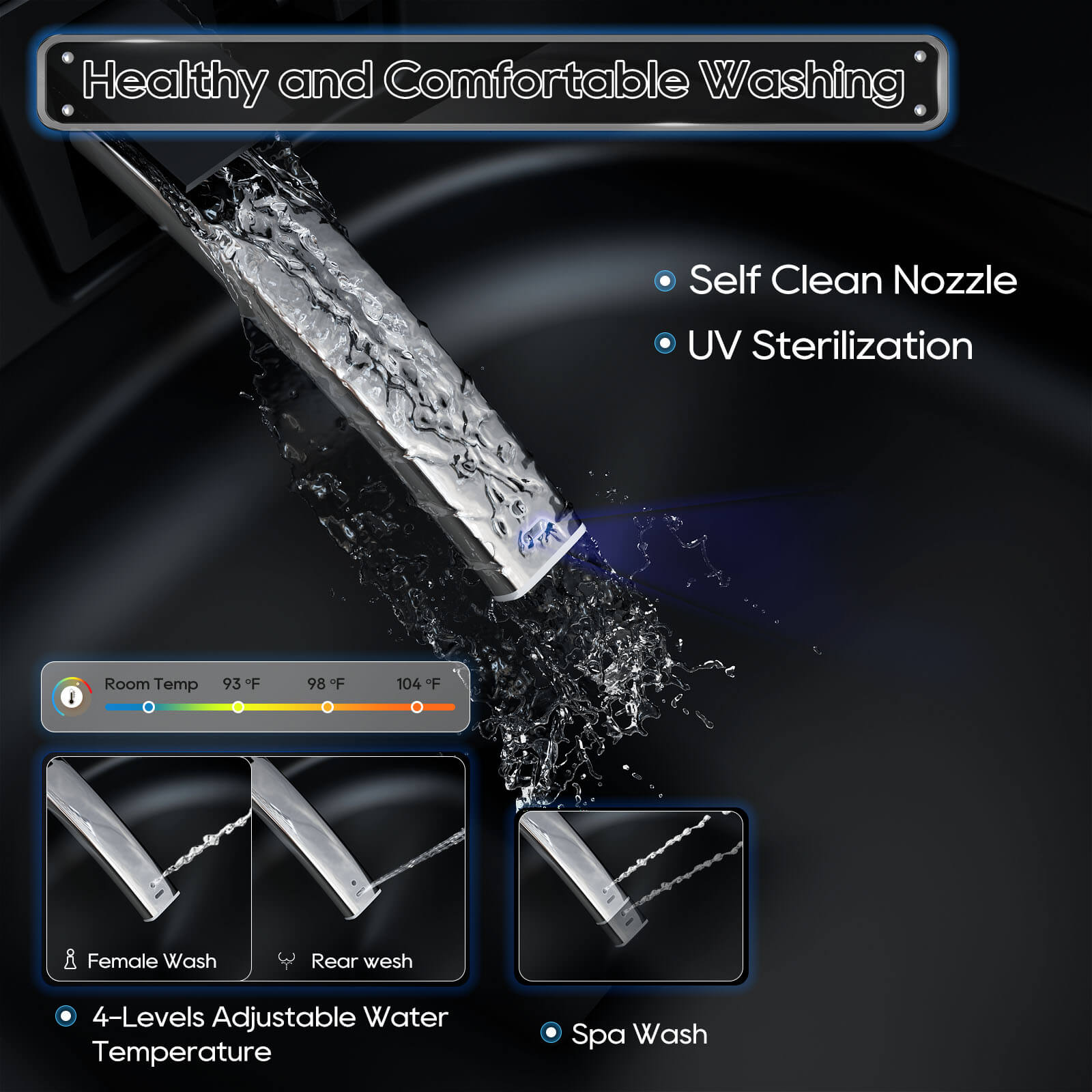 Square Smart Bidet Toilet with Water Tank, Radar Sensor, Heated Seat, Drying Function