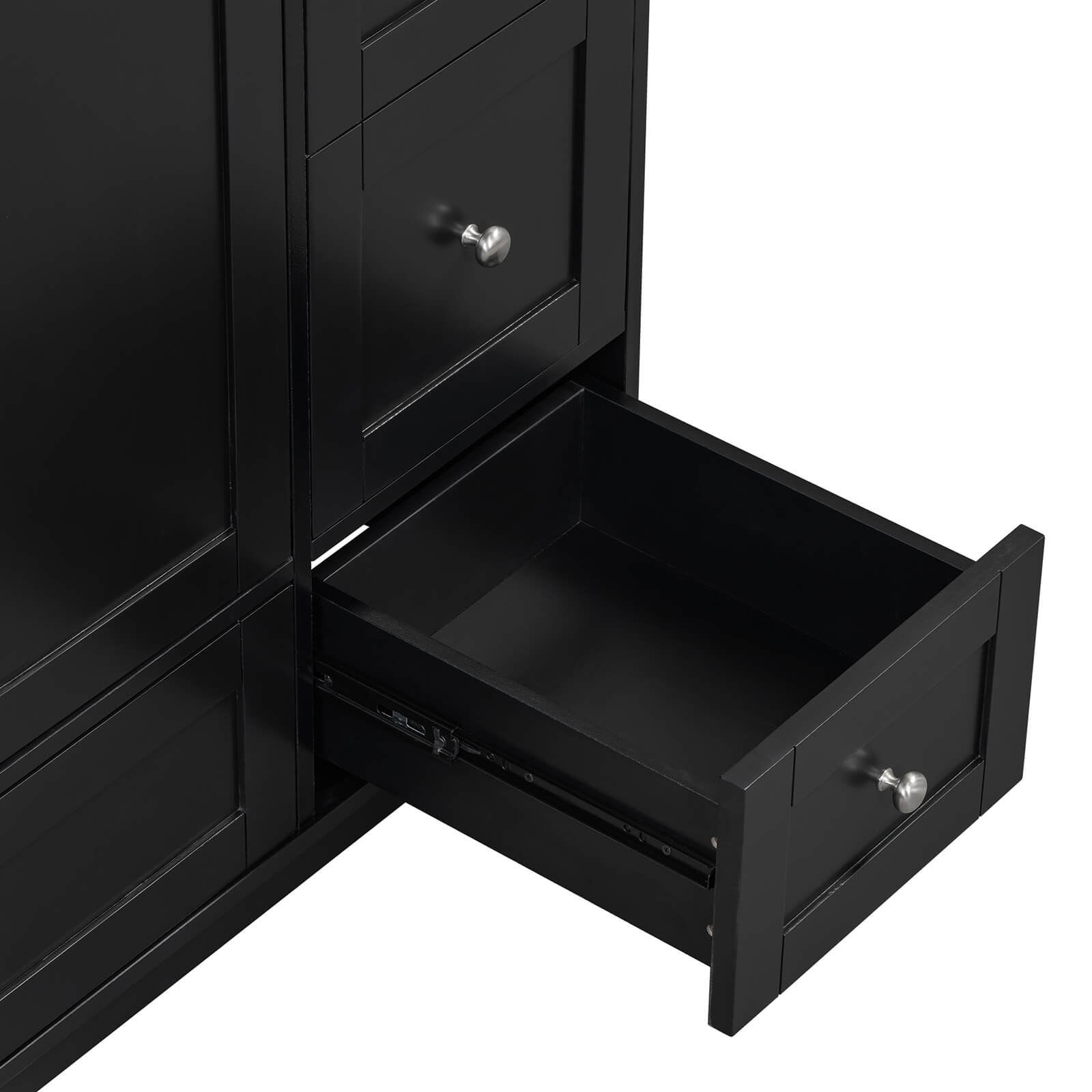 Black vanity with hidden USB charging ports in top drawer no sink included