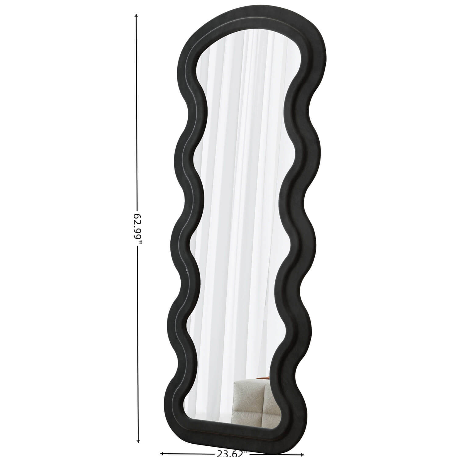Black wavy flannel mirror 62.99 x 23.62 inches dimension view