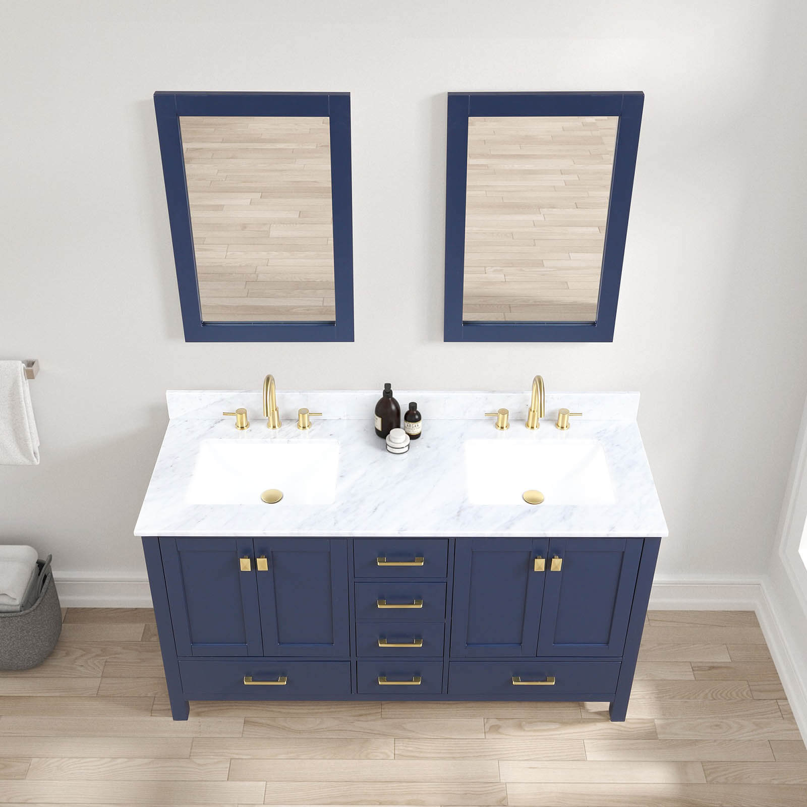 Blossom 60" Freestanding Double Sink Vanity with Drawers and Carrara Marble Countertop