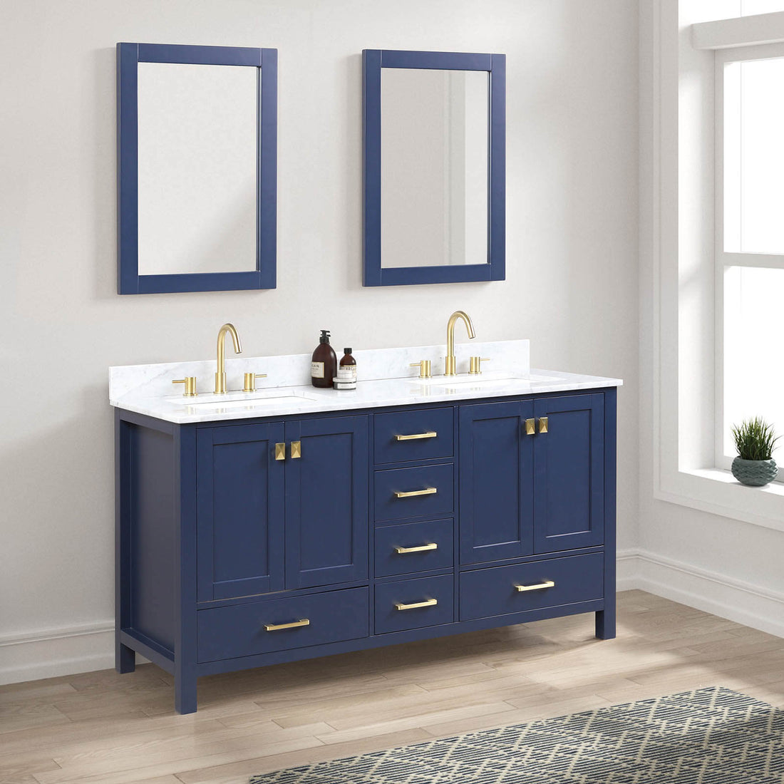 Blossom 60" Freestanding Double Sink Vanity with Drawers and Carrara Marble Countertop