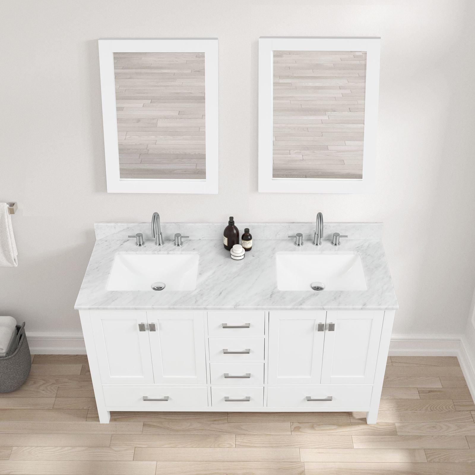 Blossom 60" White Double Sink Vanity with Marble Countertop