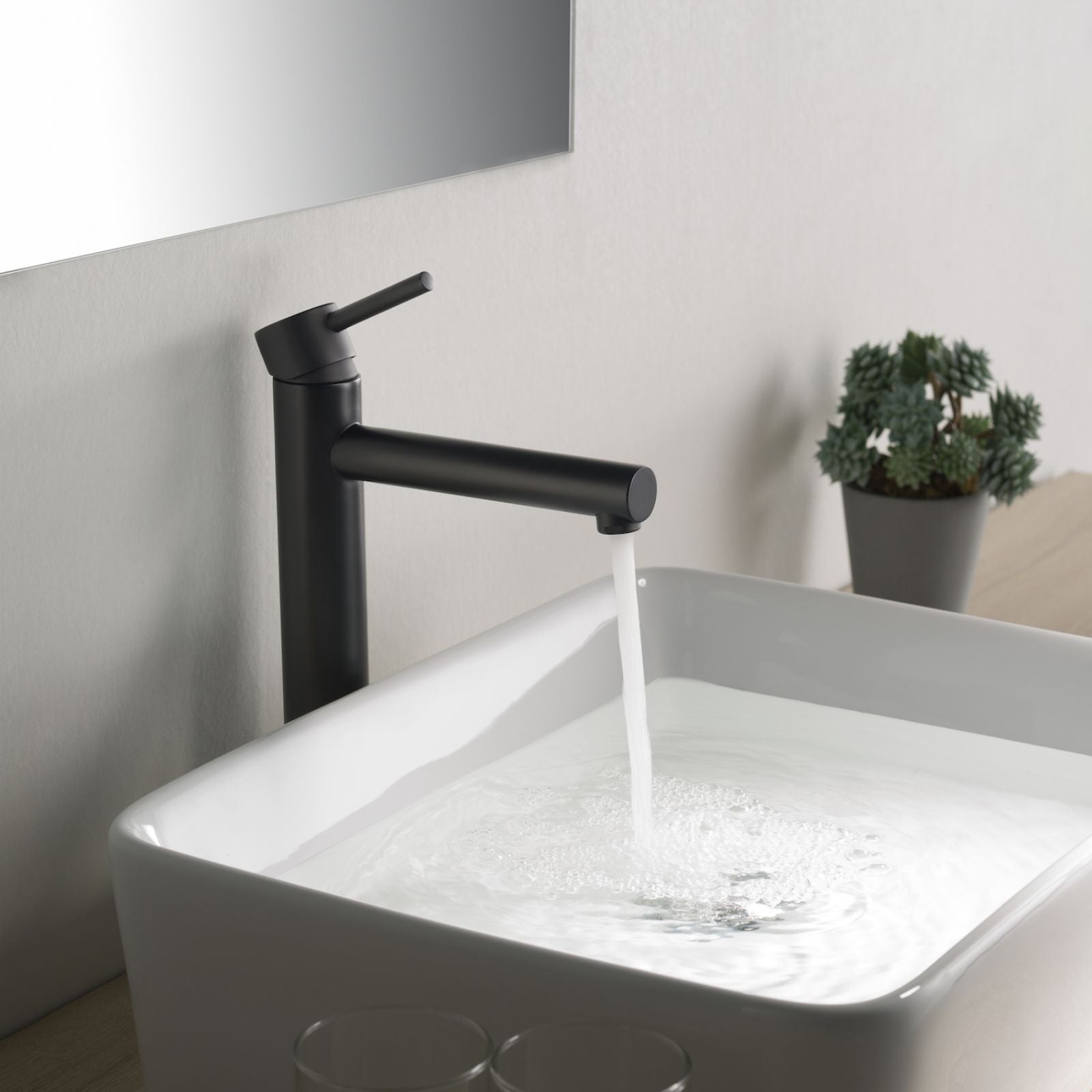 Blossom 7x12 Long Cylinder Lever Handle Bathroom Sink Single Hole Faucet Black