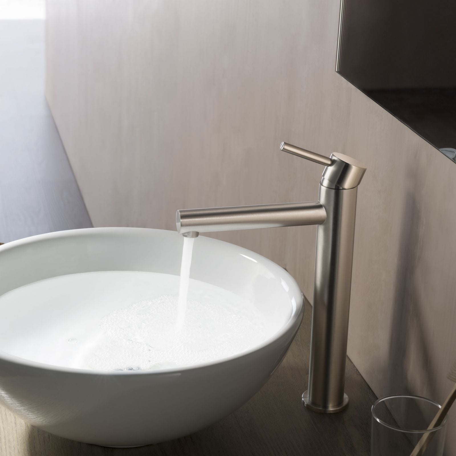 Blossom 7x12 Long Cylinder Lever Handle Bathroom Sink Single Hole Faucet Brushed Nickel