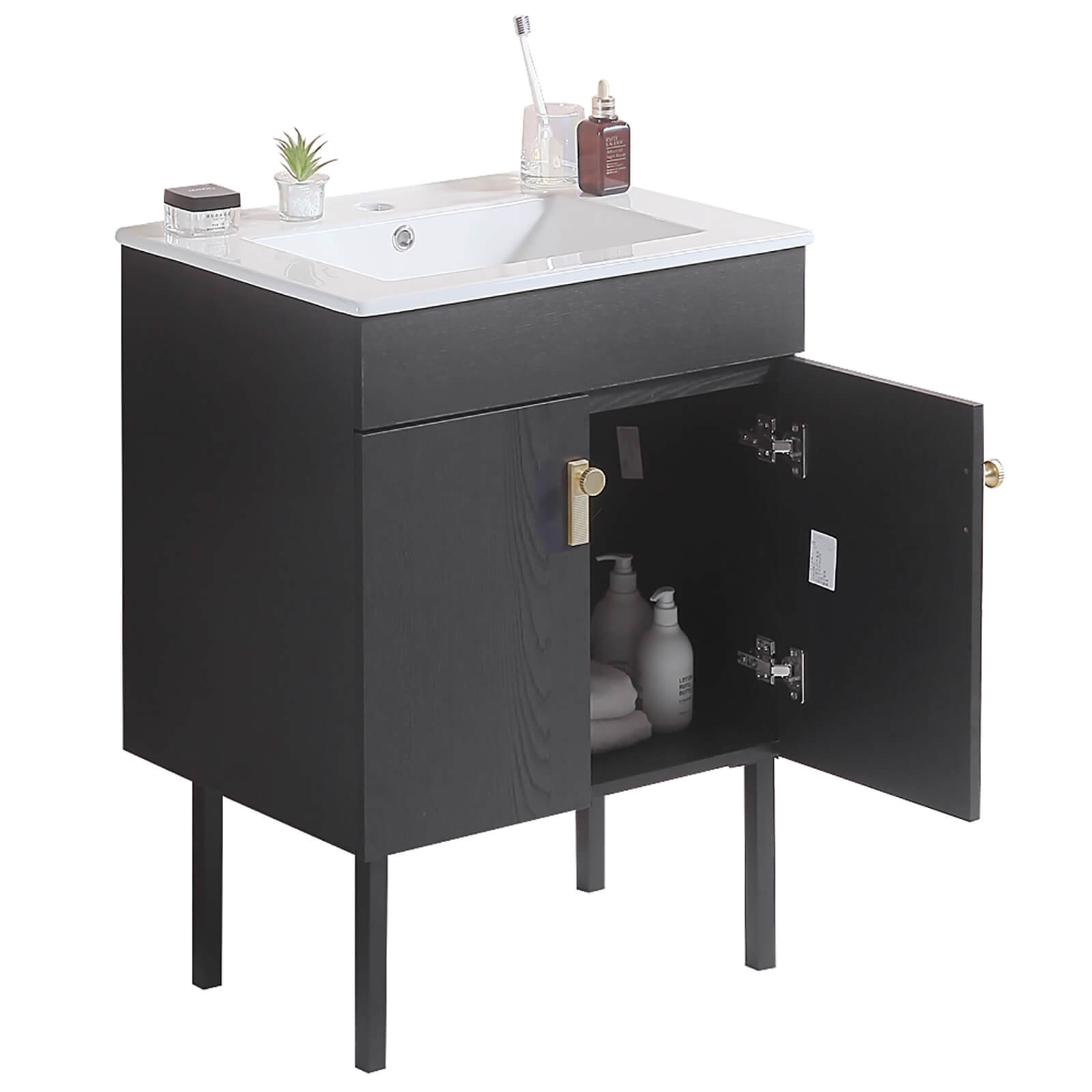 Bold black vanity with ceramic sink and matte finish