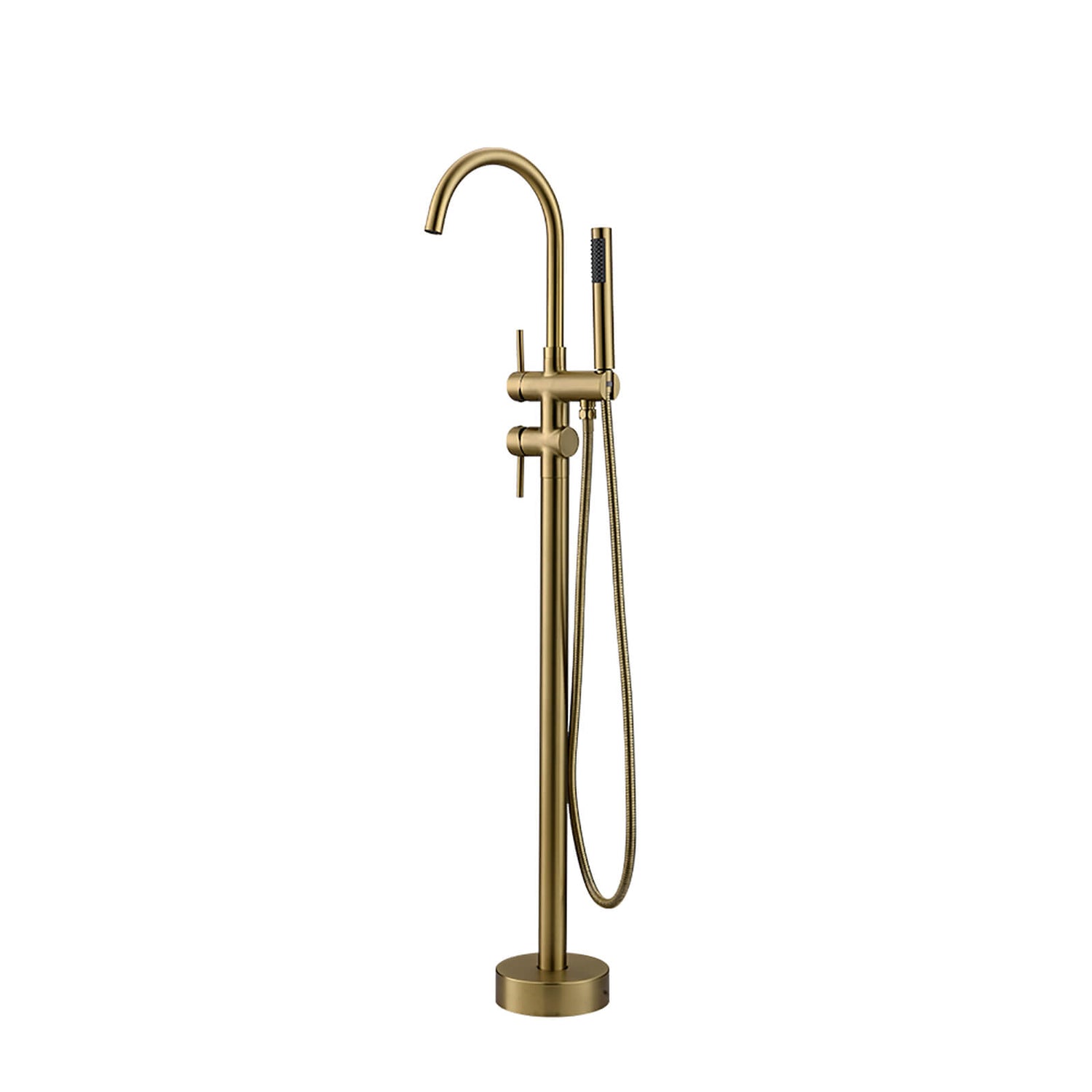 Brass bathtub faucet in brushed gold with hand sprayer