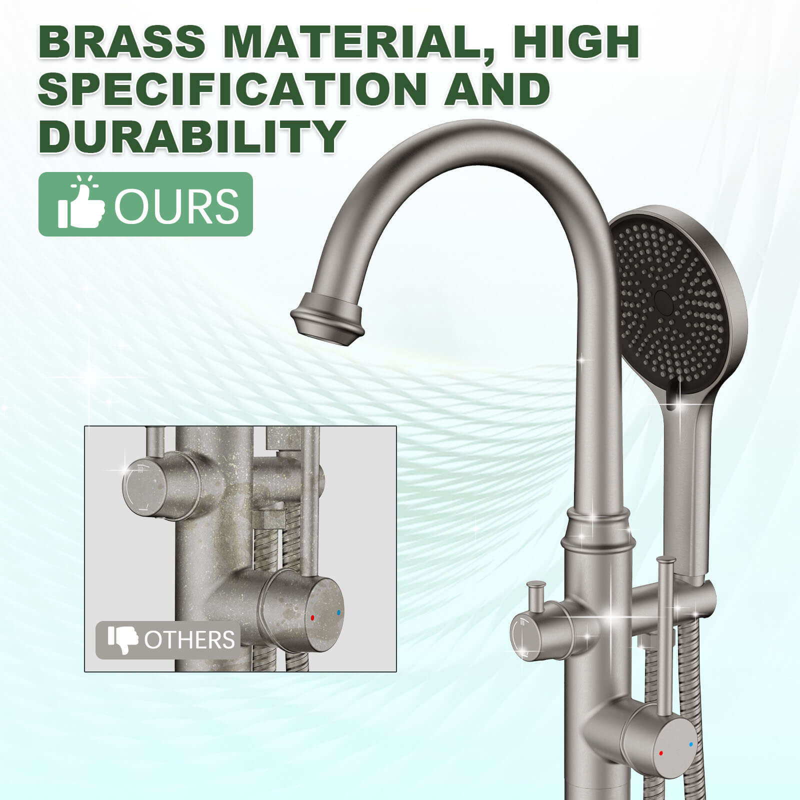 Freestanding Tub Filler High Arc 360° Swivel Bathtub Faucet with 3 Function Handheld
