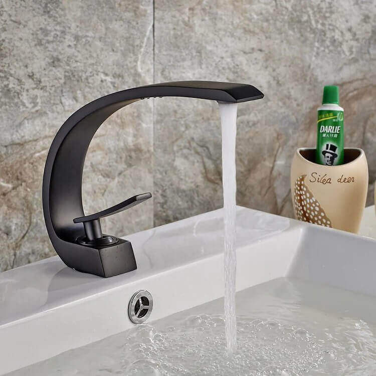 Brass geometric single hole bathroom sink faucet