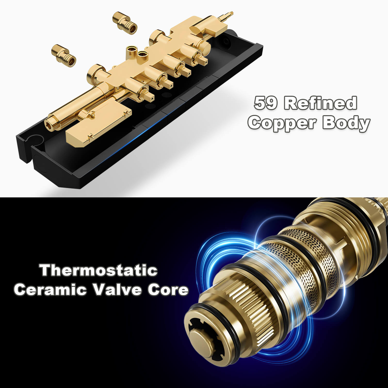 12" Thermostatic Shower System with Piano Key Digital Display Ambient Lights, Tub Spout, Hand Shower, Bidet Sprayer