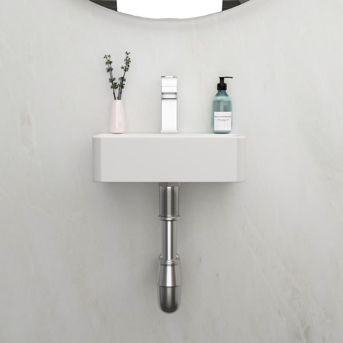 Bright white glazed rectangular bathroom sink