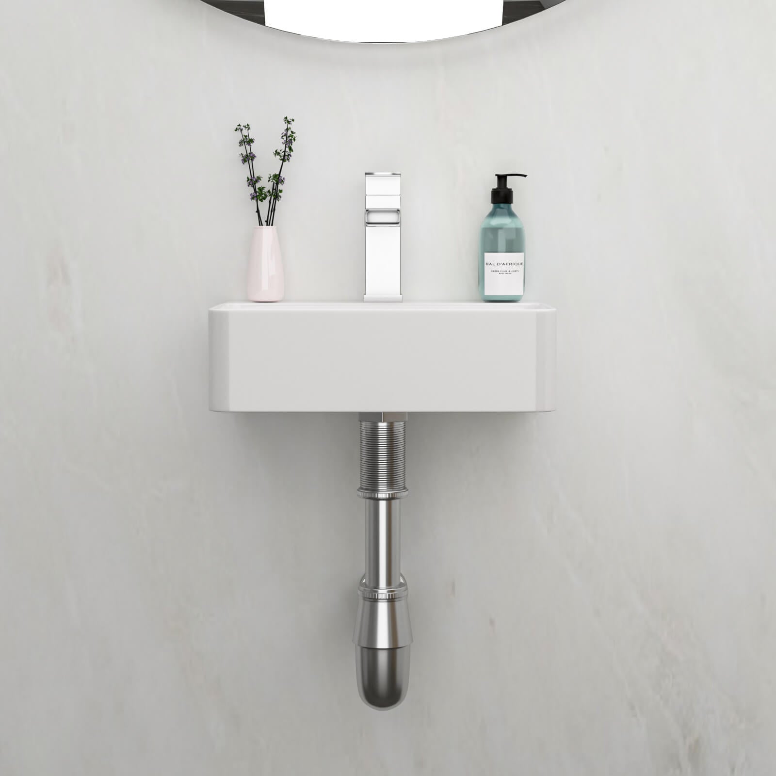 Bright white glazed rectangular bathroom sink