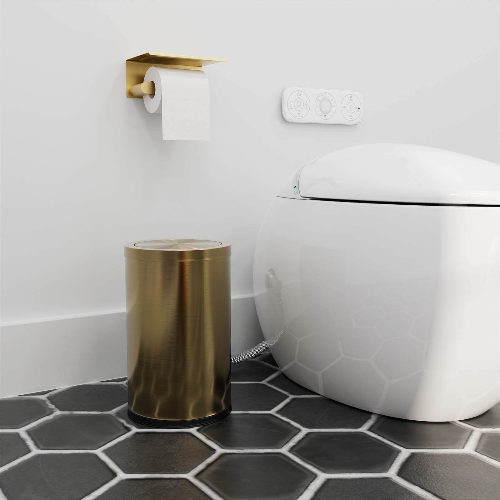 Brushed Gold Stainless Steel Bathroom Trash Can with Inner Bucket