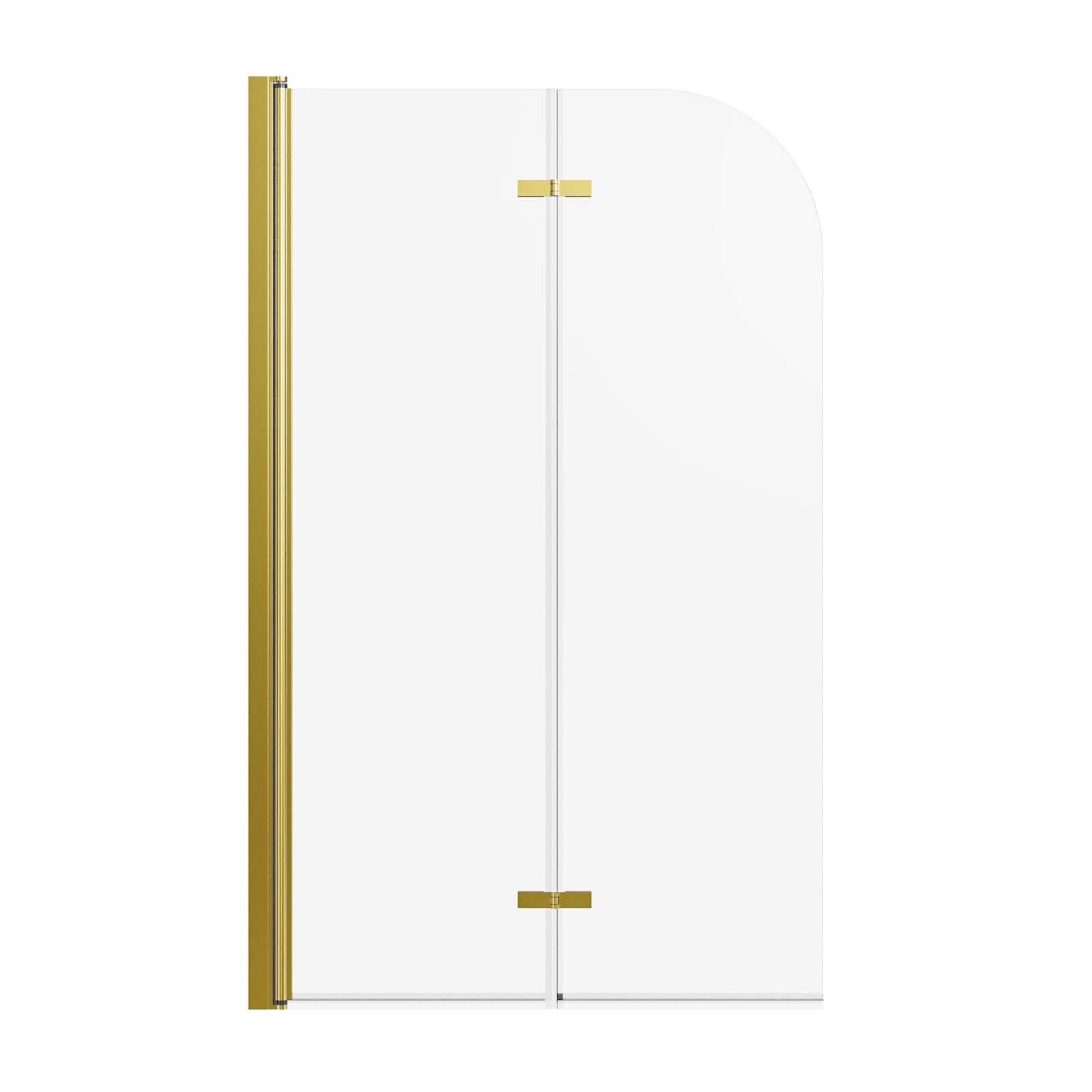 Brushed gold bi fold tub shower door with frameless glass