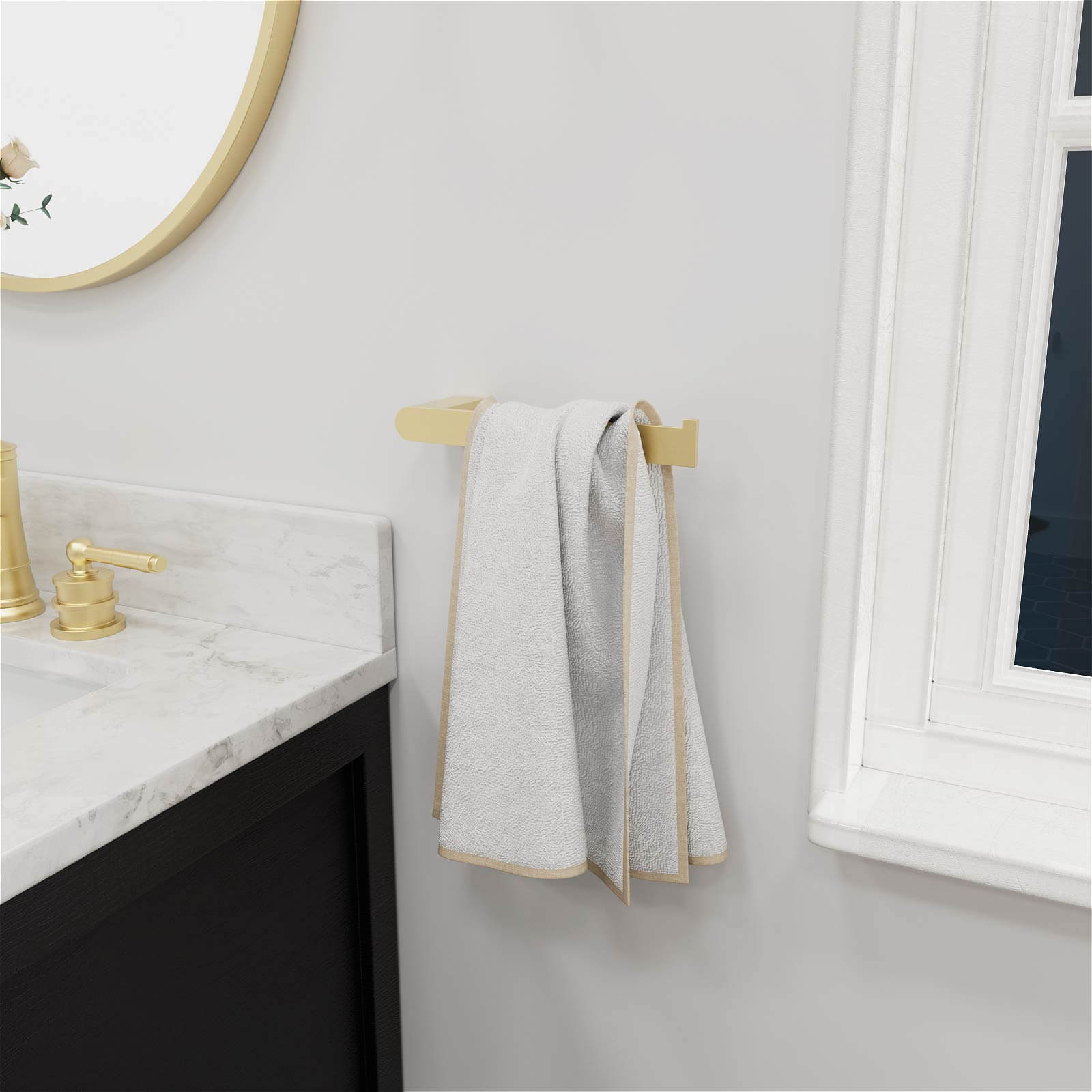 Brushed gold single arm towel holder 9 inch