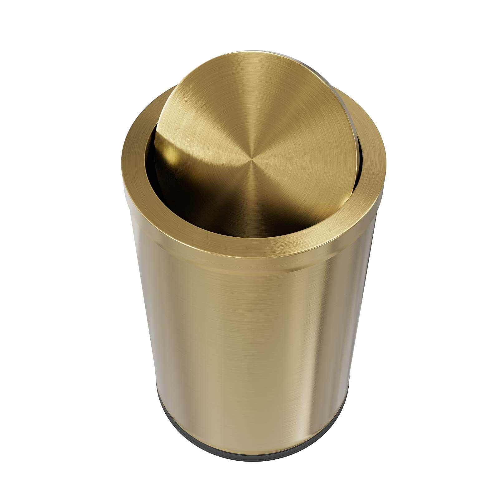 Brushed gold stainless steel bathroom trash can with swing lid