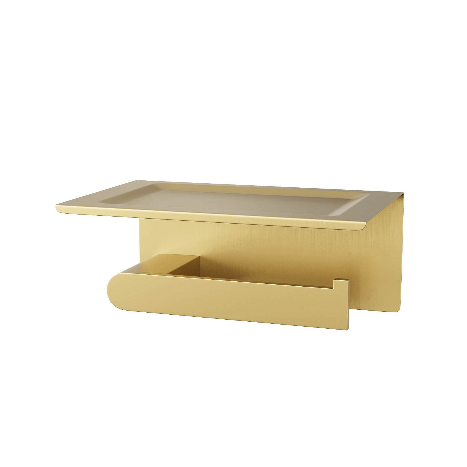 Brushed gold toilet paper holder with modern design