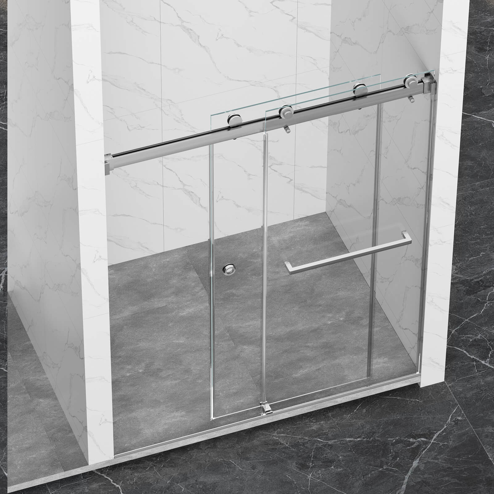 Brushed nickel bypass shower door with clear tempered glass