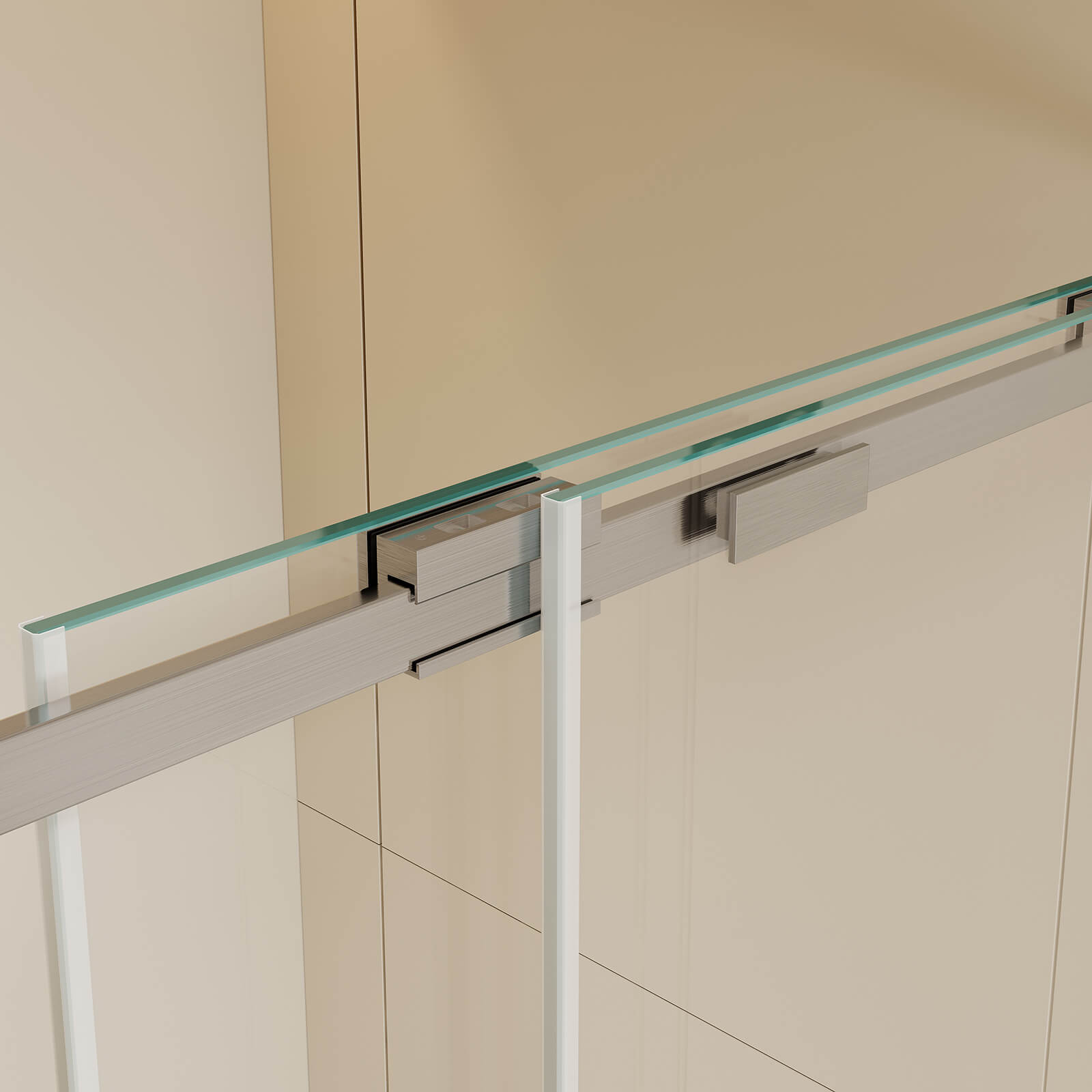 Brushed nickel single sliding shower door with smooth_ quiet glide and tempered safety glass