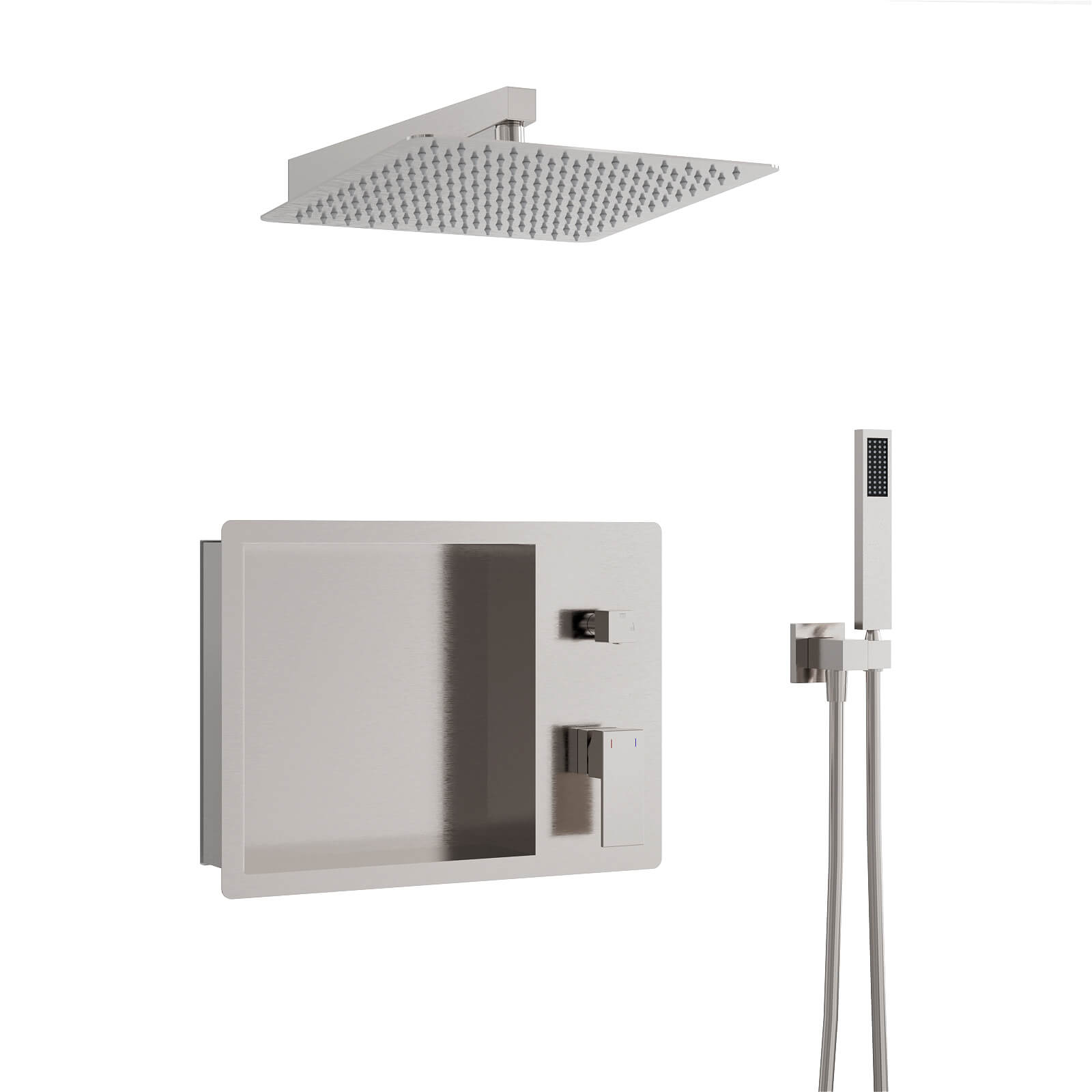 12" Rain Head Shower System with Shower Niche and Handheld, Wall Mount
