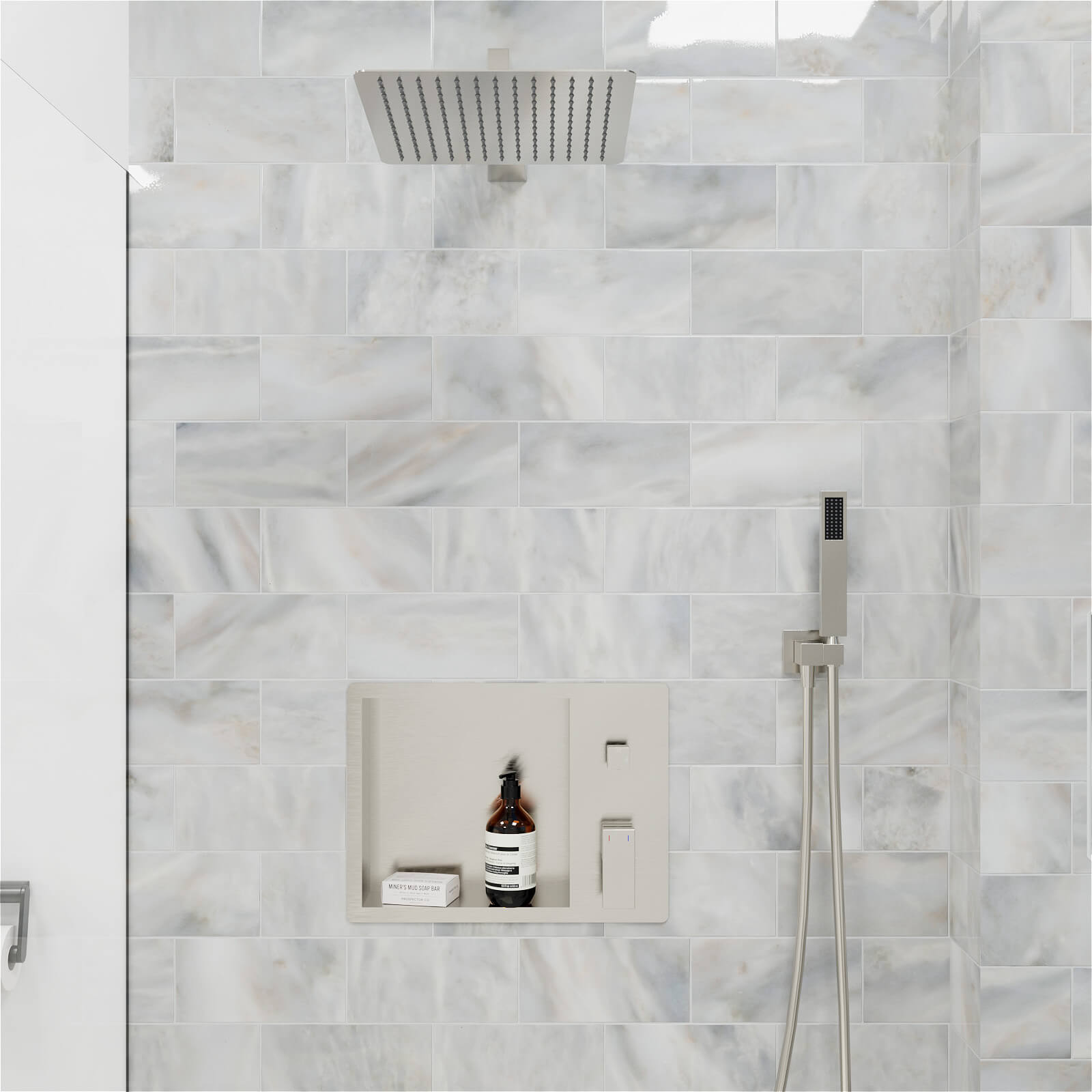 12" Rain Head Shower System with Shower Niche and Handheld, Wall Mount
