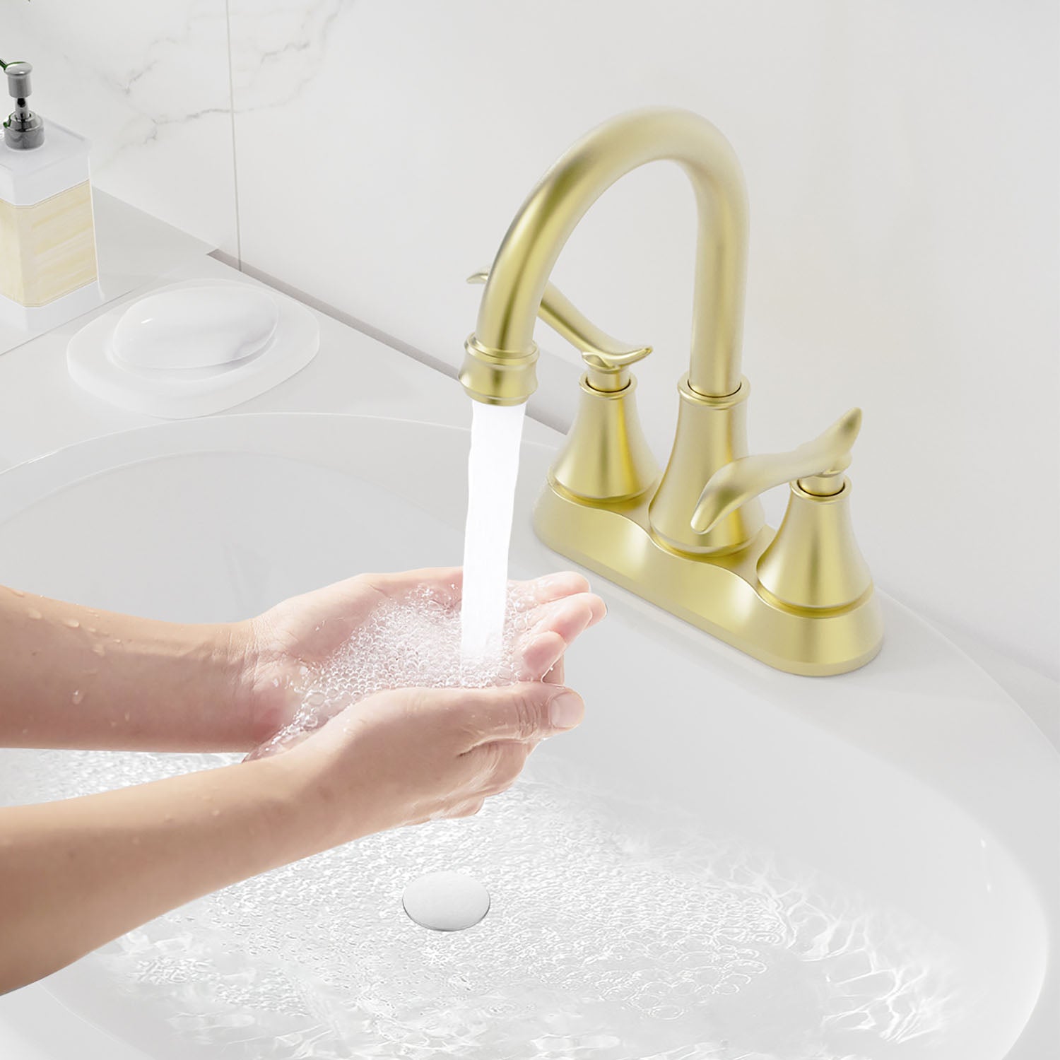 Brushed Gold 2-Handle 4-Inch Bathroom Vanity Sink Faucet with Pop-up Drain