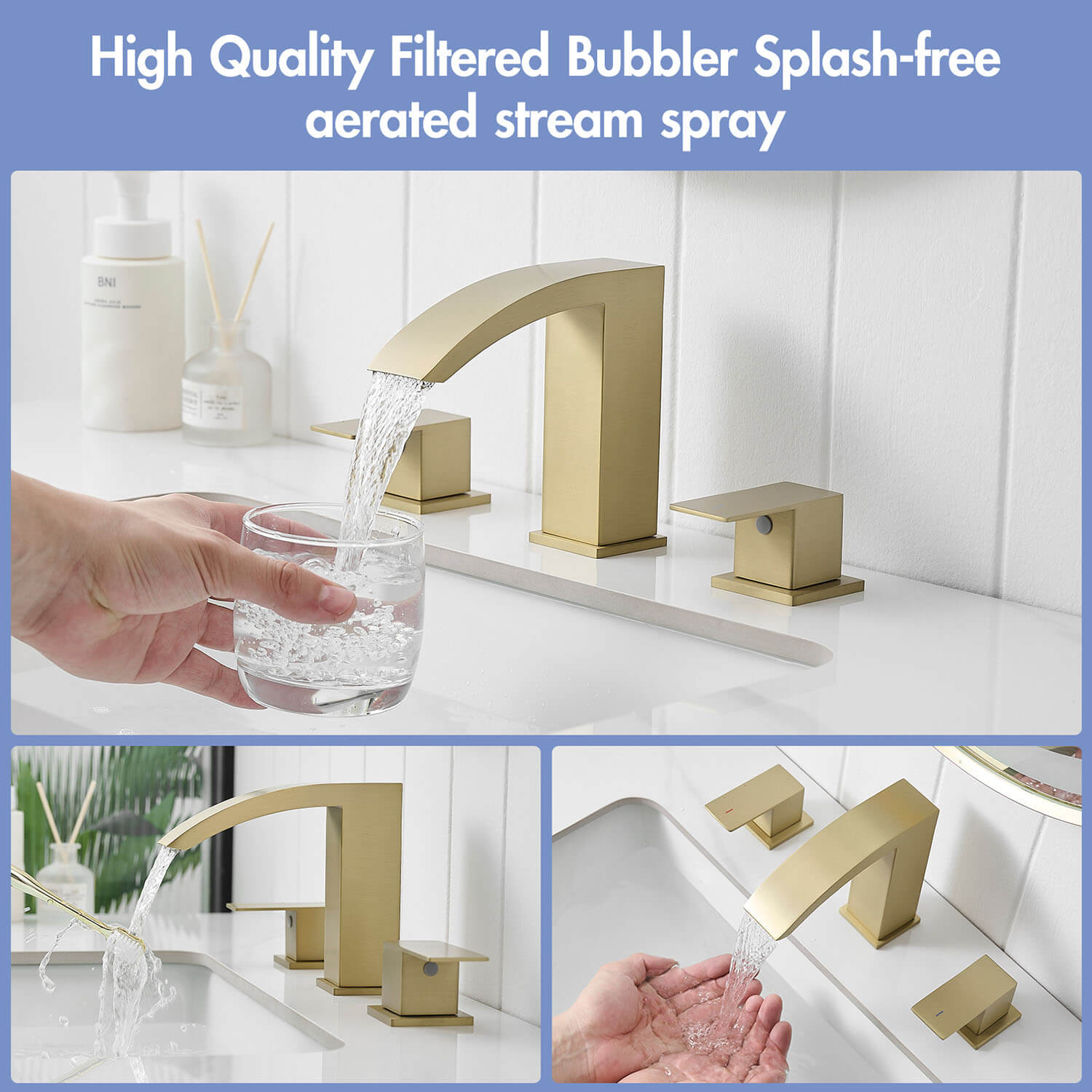 Brushed Gold 3 hole Bathroom Faucet with high quality aerator