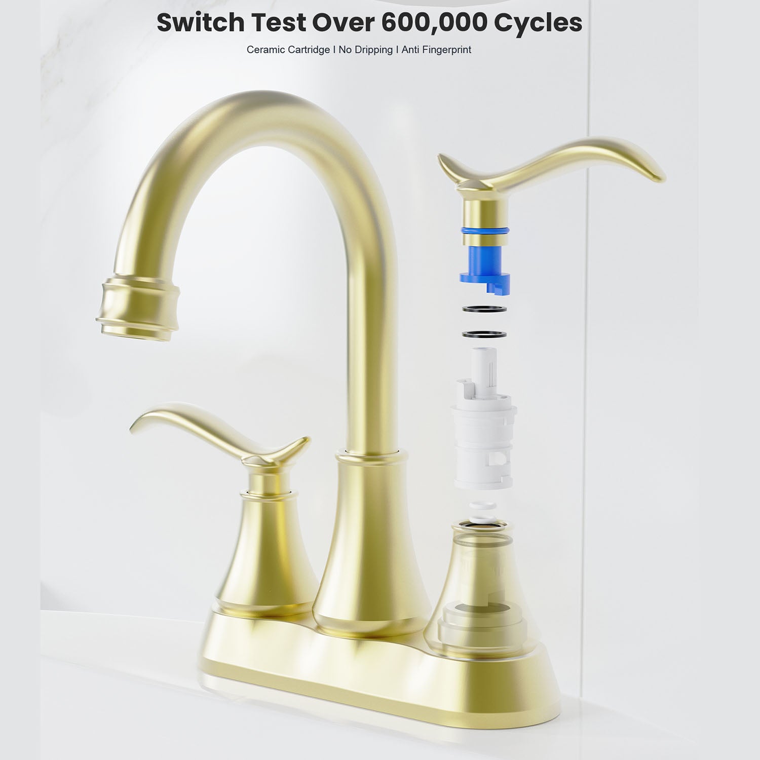 Brushed Gold Bathroom Vanity Sink Faucet with ceramic cartridge